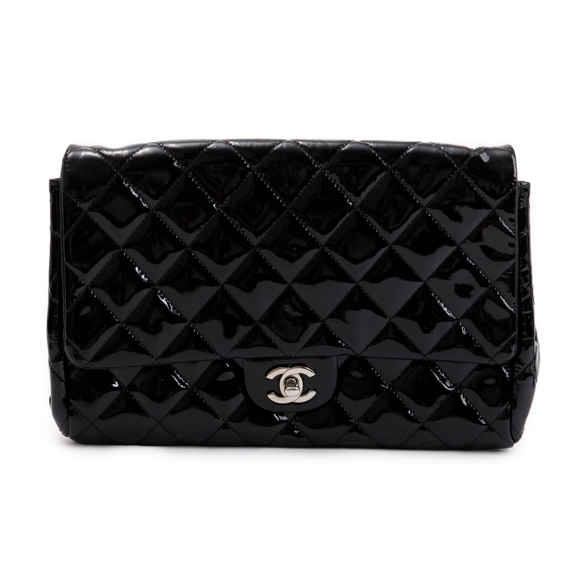 Chanel Quilted Patent New Leather Black Travel Bag