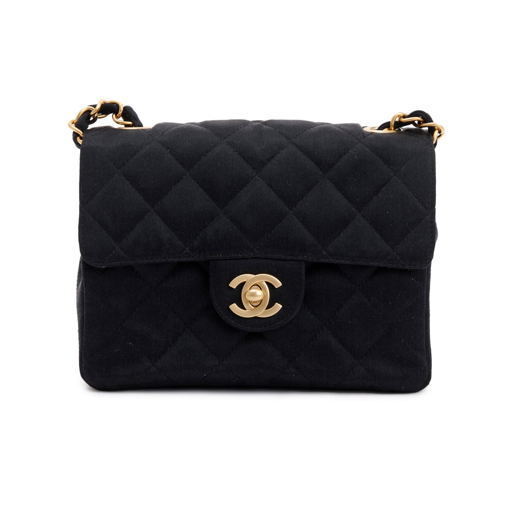 Chanel Quilted Satin Classic Square Flap Black Travel Bag