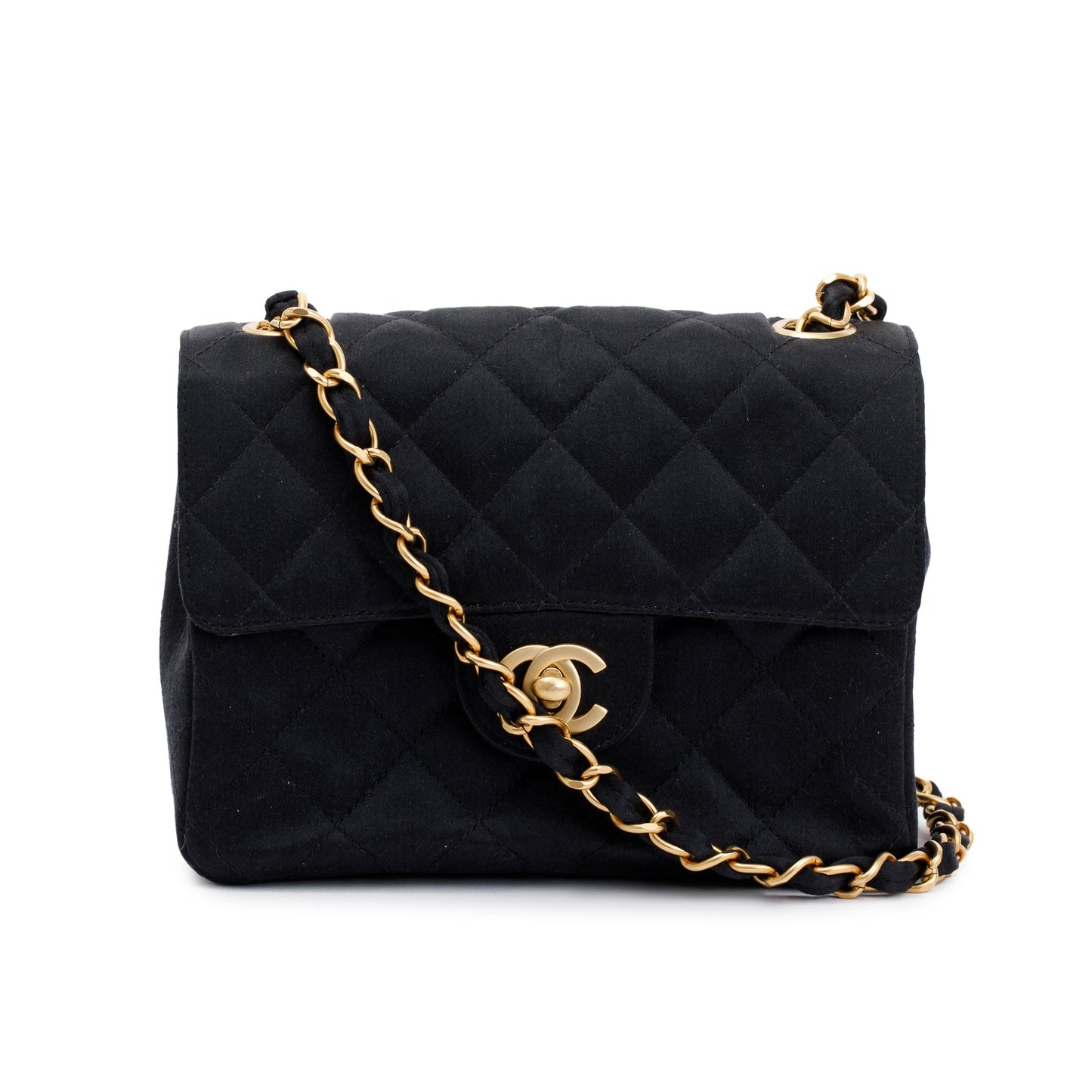 Chanel Quilted Satin Classic Square Flap Black Travel Bag