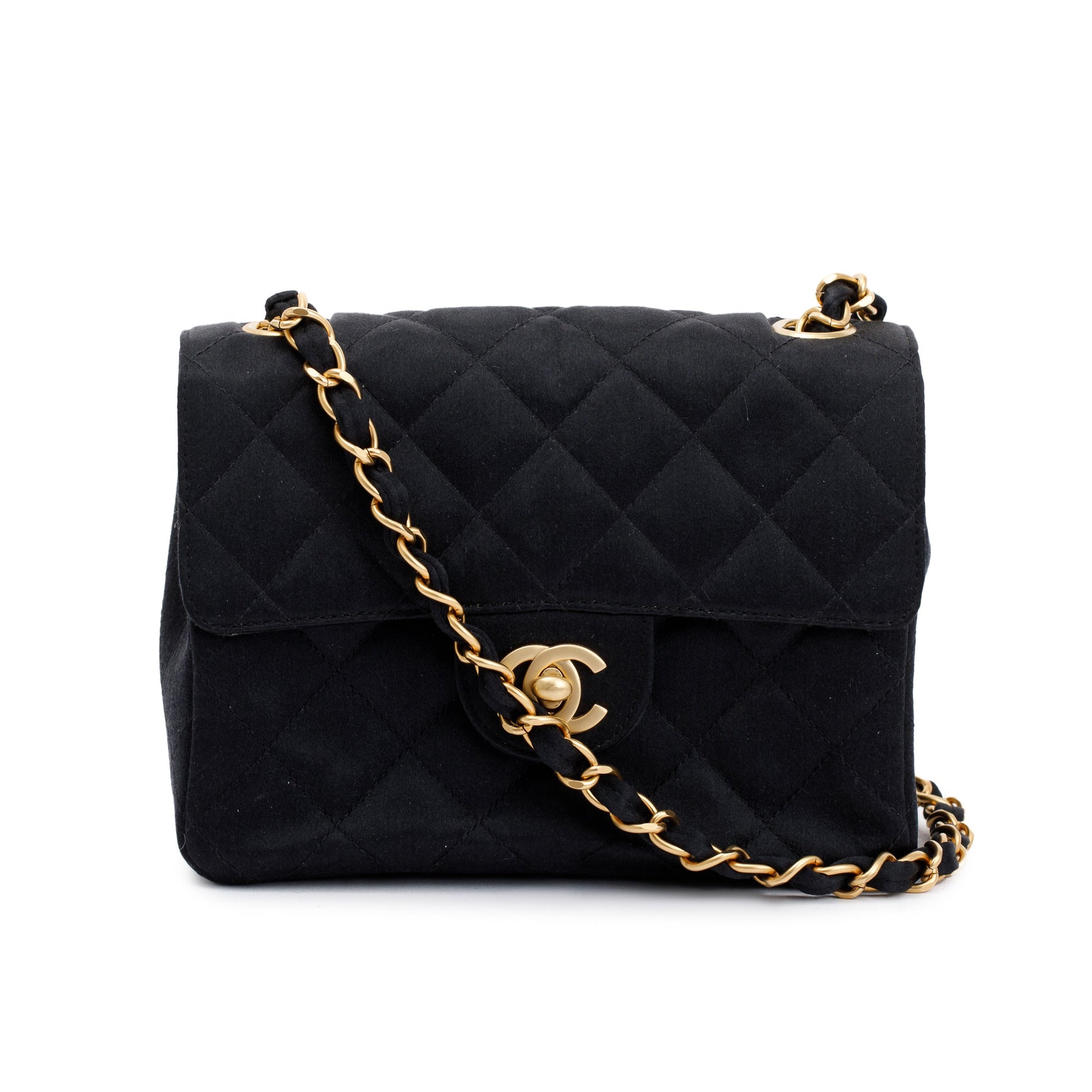Chanel Quilted Satin Classic Square Flap Black Travel Bag