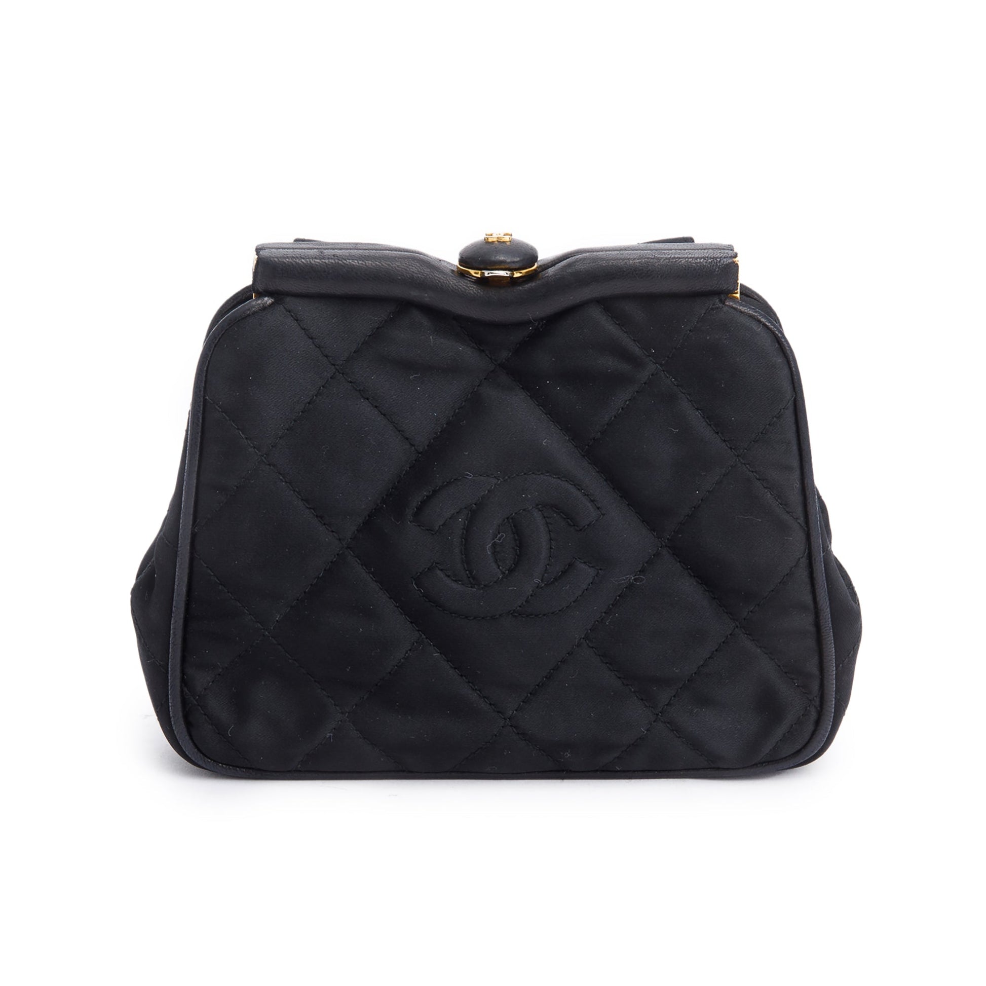 Chanel Quilted Satin Tassel CC Timeless Black Travel Bag