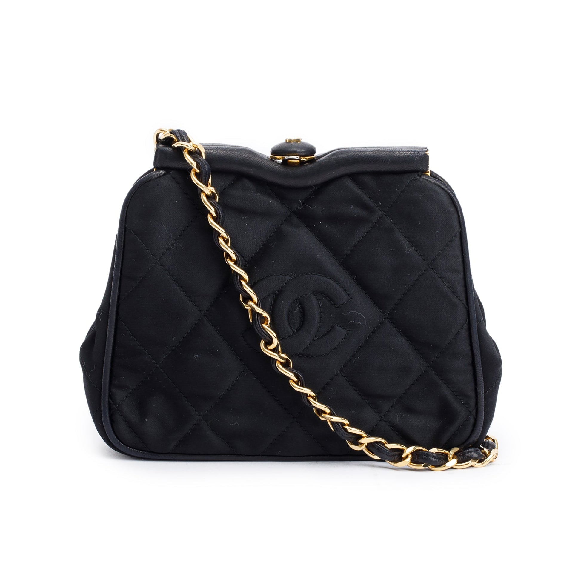 Chanel Quilted Satin Tassel CC Timeless Black Travel Bag