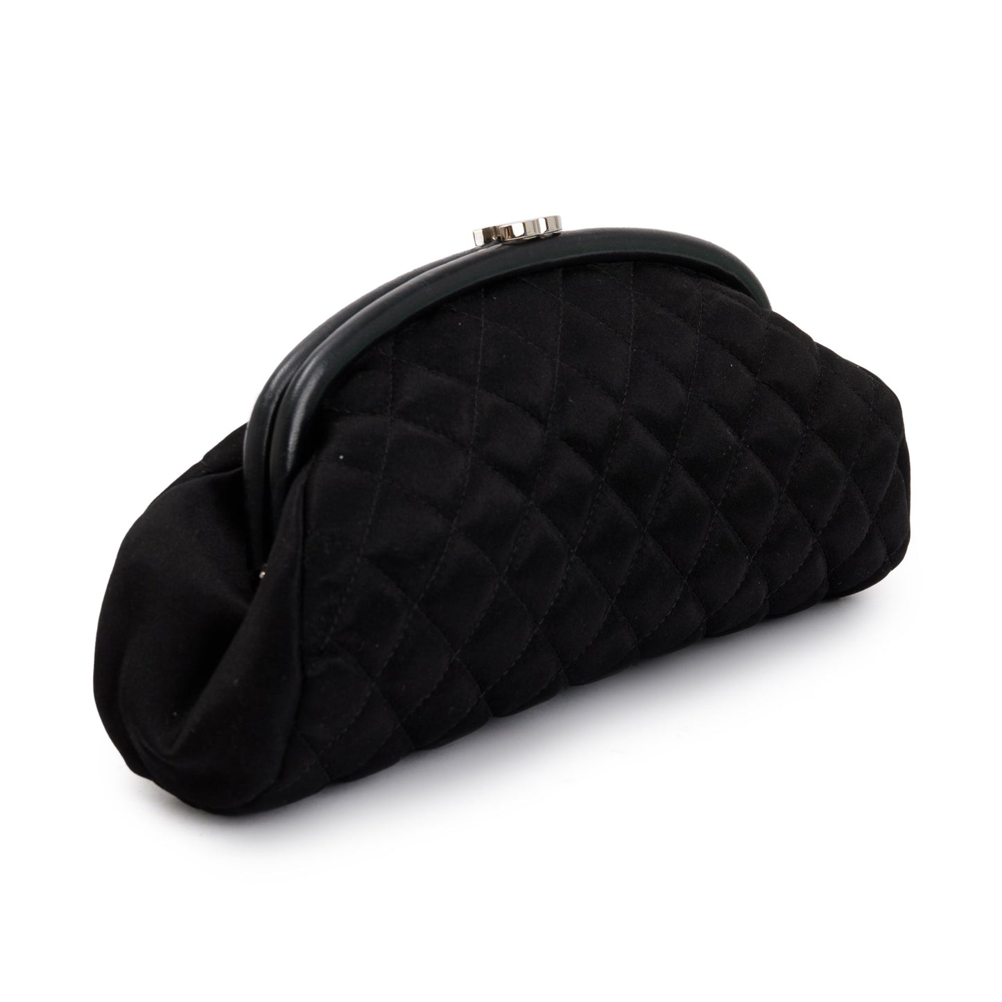 Chanel Quilted Satin Timeless Frame Black Travel Bag