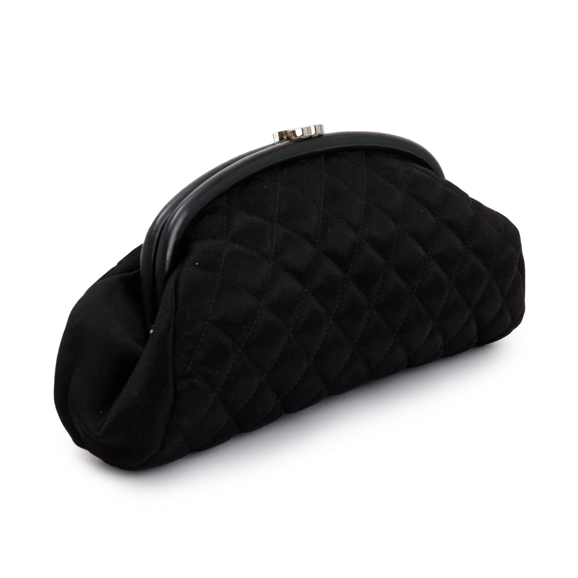 Chanel Quilted Satin Timeless Frame Black Travel Bag