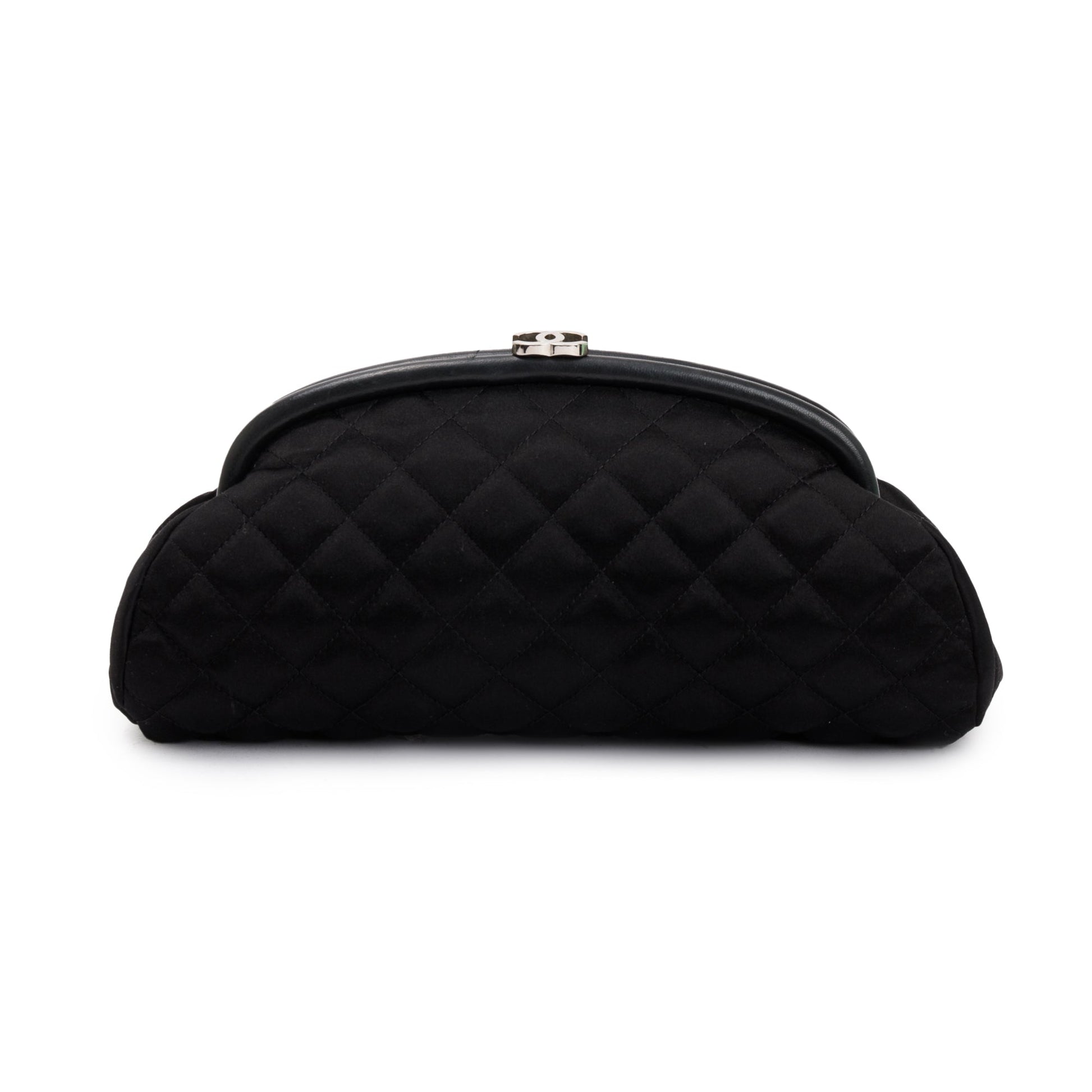 Chanel Quilted Satin Timeless Frame Black Travel Bag