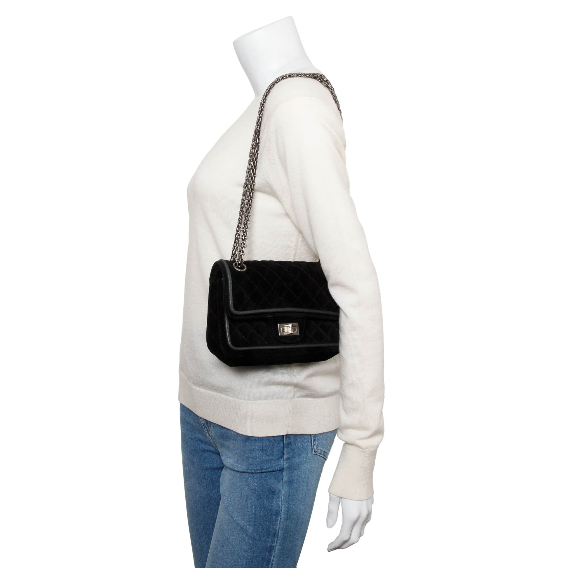 Chanel Quilted Suede 2.55 Reissue Square Black Travel Bag