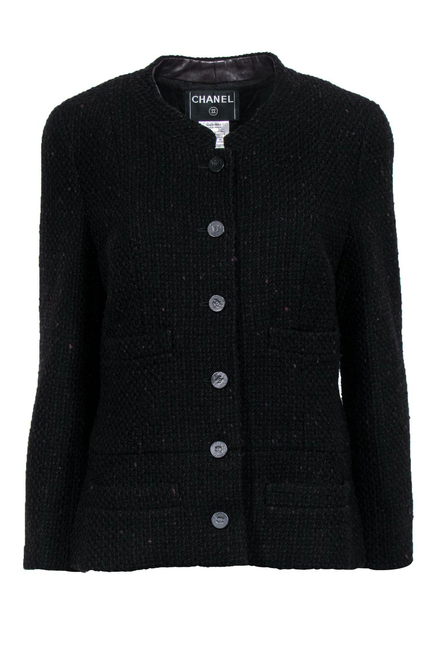 Chanel - Black & Red Woven Tweed Button Front Jacket Sz