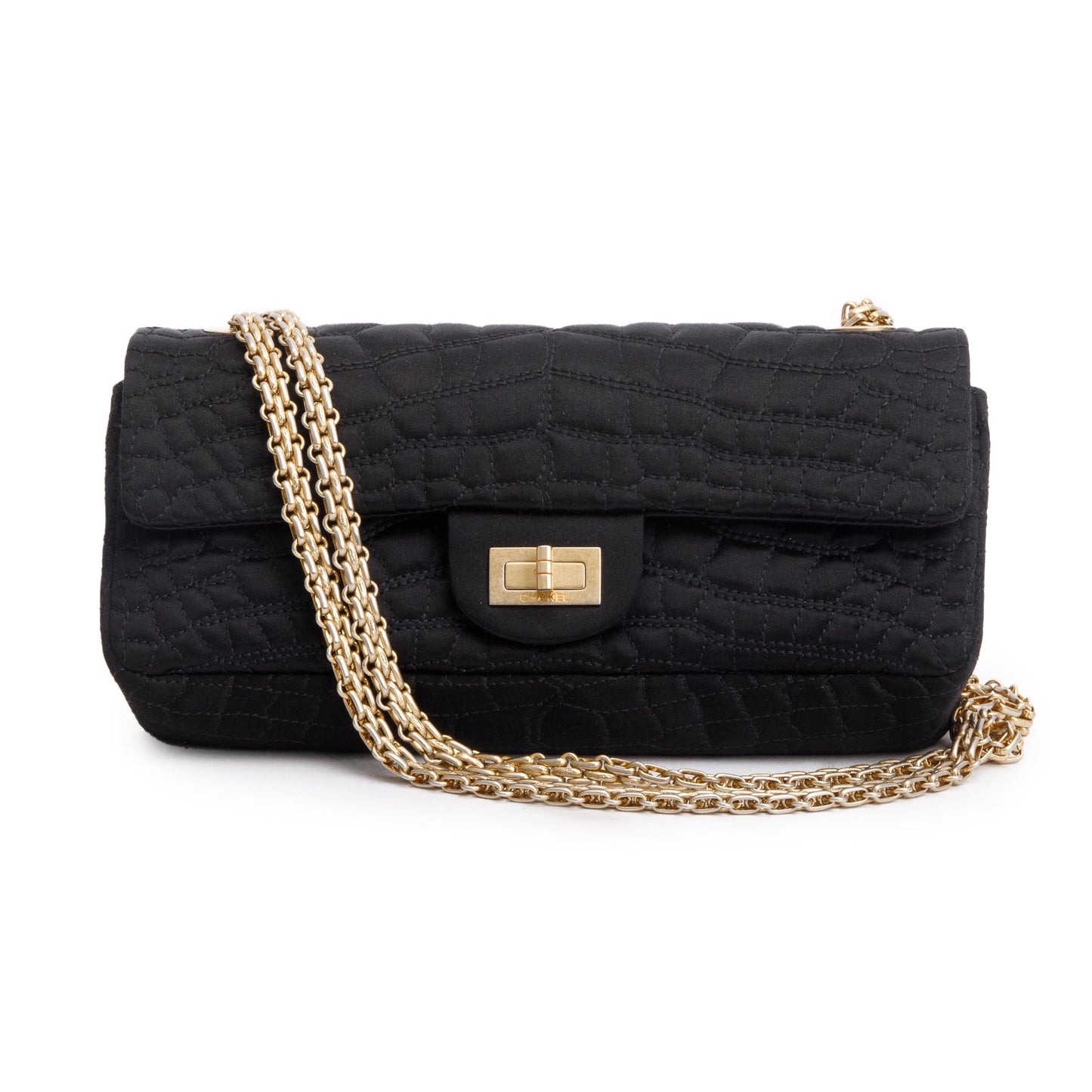 Chanel Satin Coco's Croc 2.55 Reissue Black Travel Bag