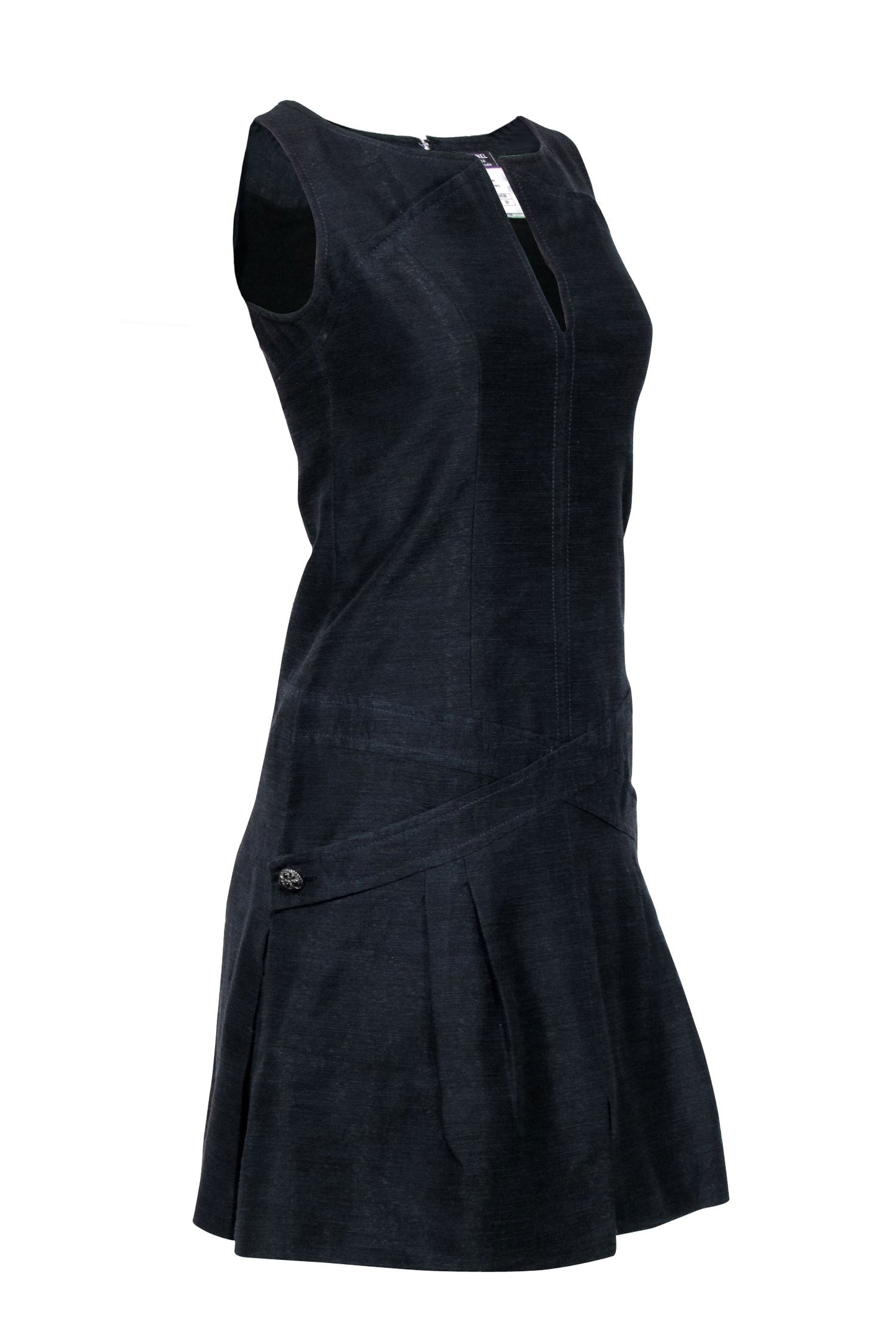 Chanel - Black Textured Sleeveless Drop Waist Dress Sz