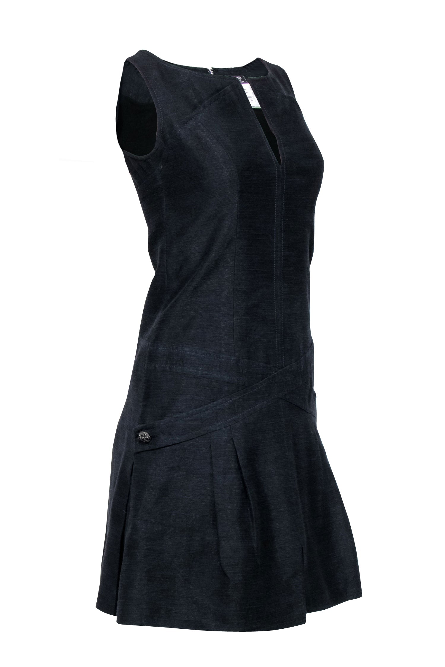 Chanel - Black Textured Sleeveless Drop Waist Dress Sz