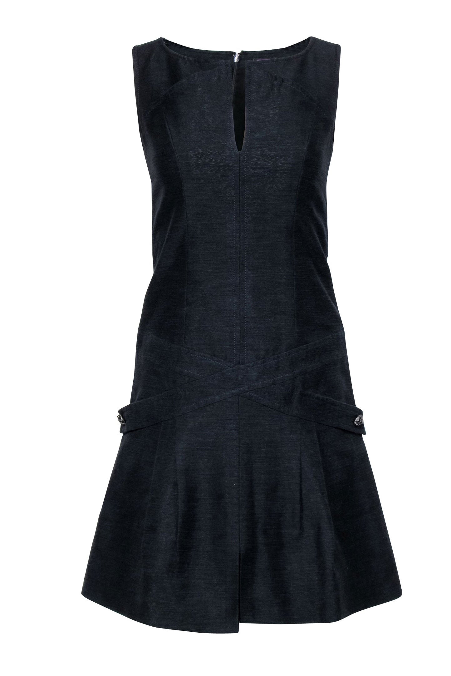 Chanel - Black Textured Sleeveless Drop Waist Dress Sz