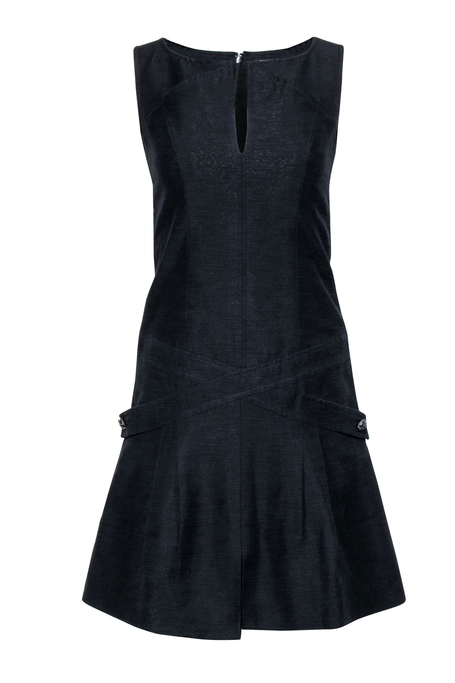 Chanel - Black Textured Sleeveless Drop Waist Dress Sz