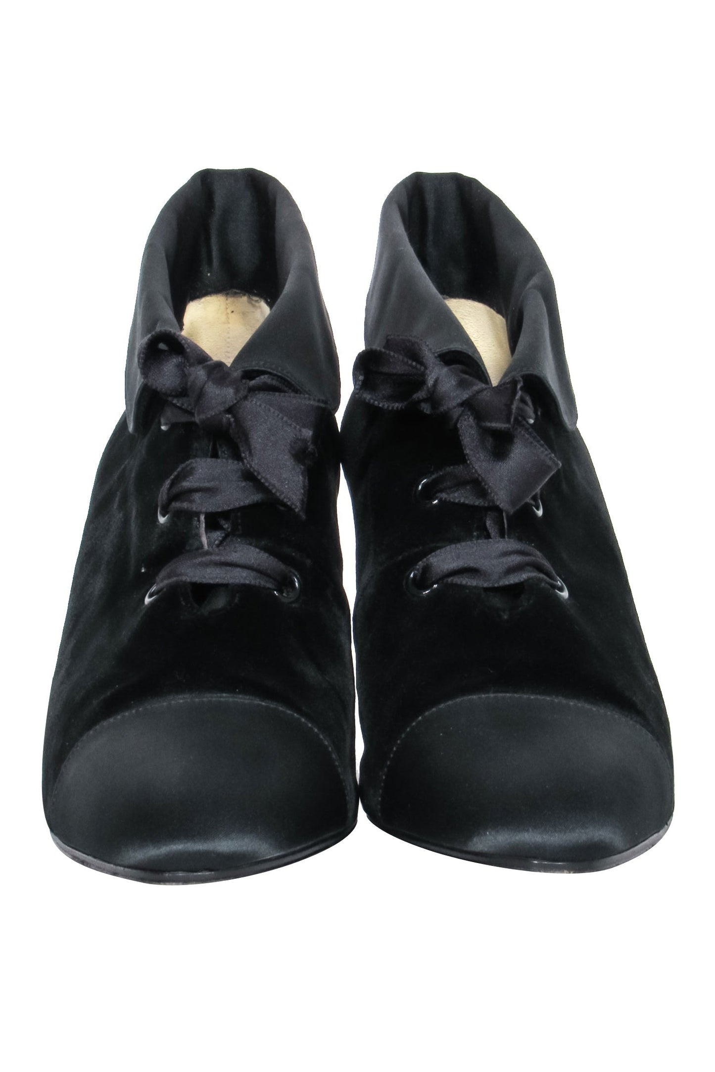 Chanel - Black Velvet Lace Up Booties Sz