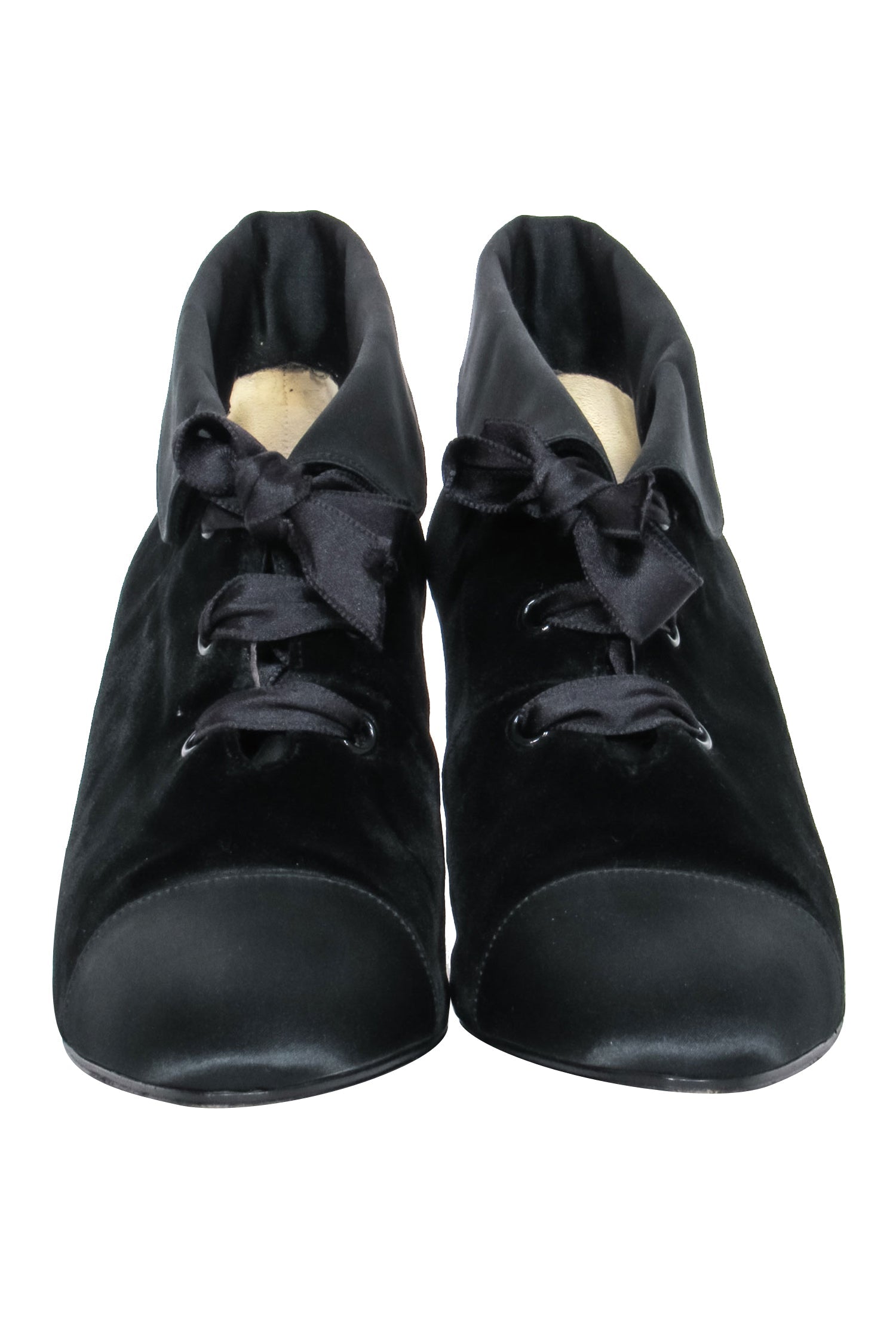 Chanel - Black Velvet Lace Up Booties Sz
