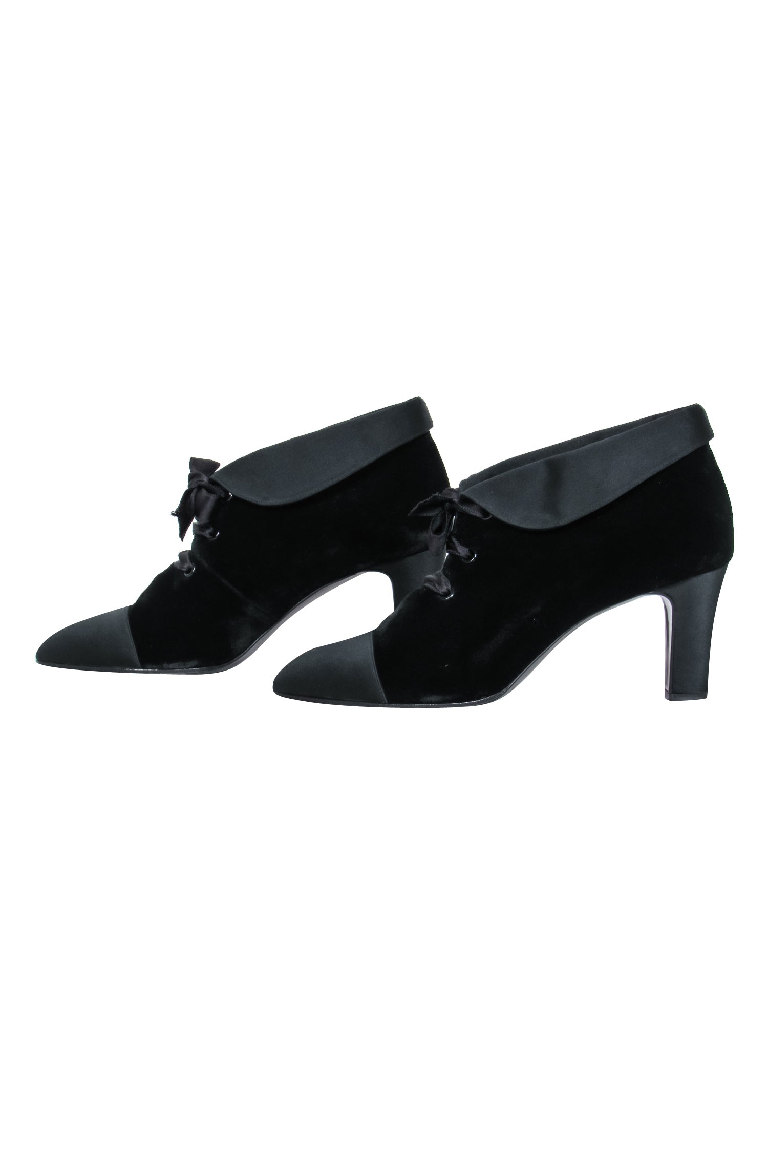 Chanel - Black Velvet Lace Up Booties Sz