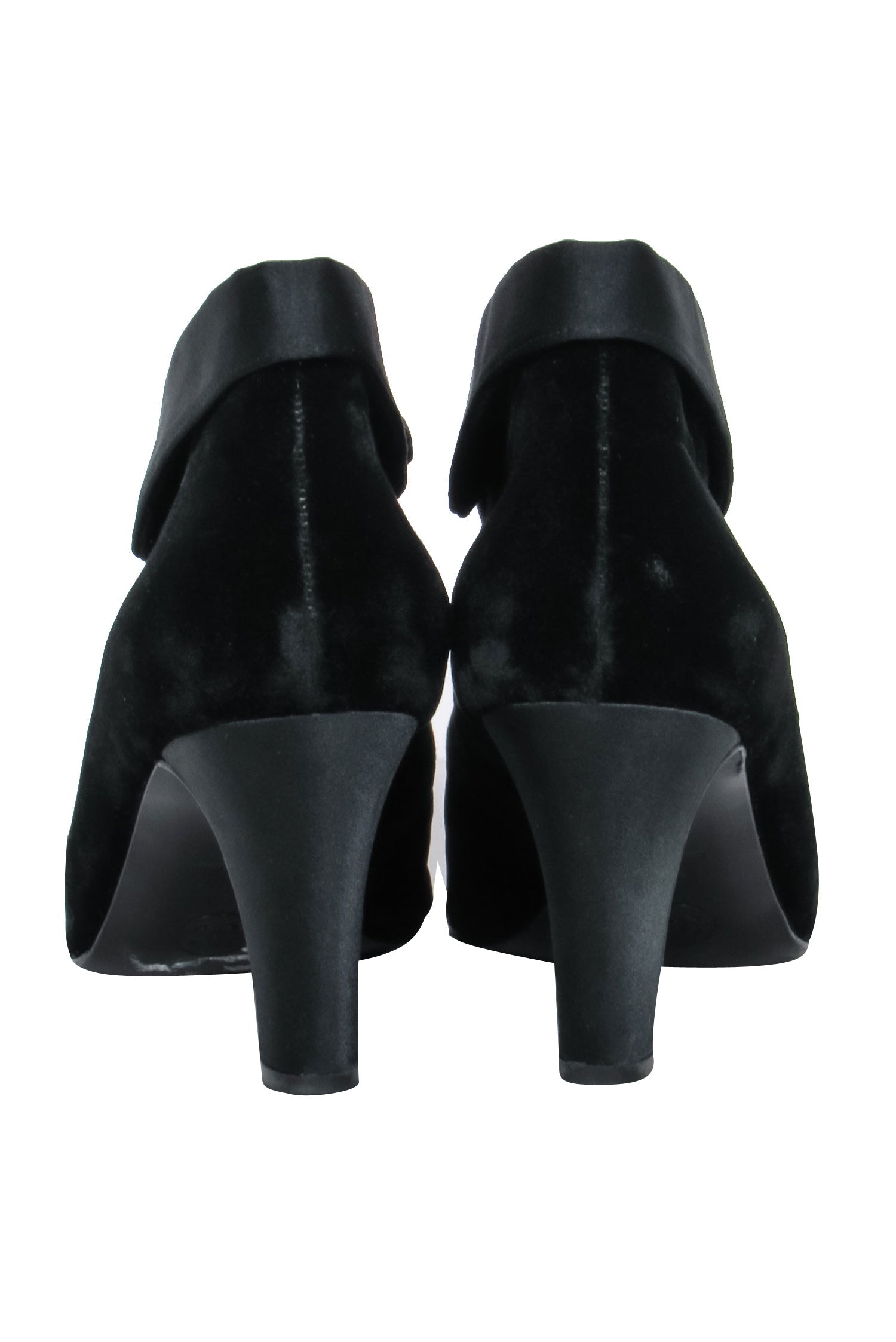 Chanel - Black Velvet Lace Up Booties Sz