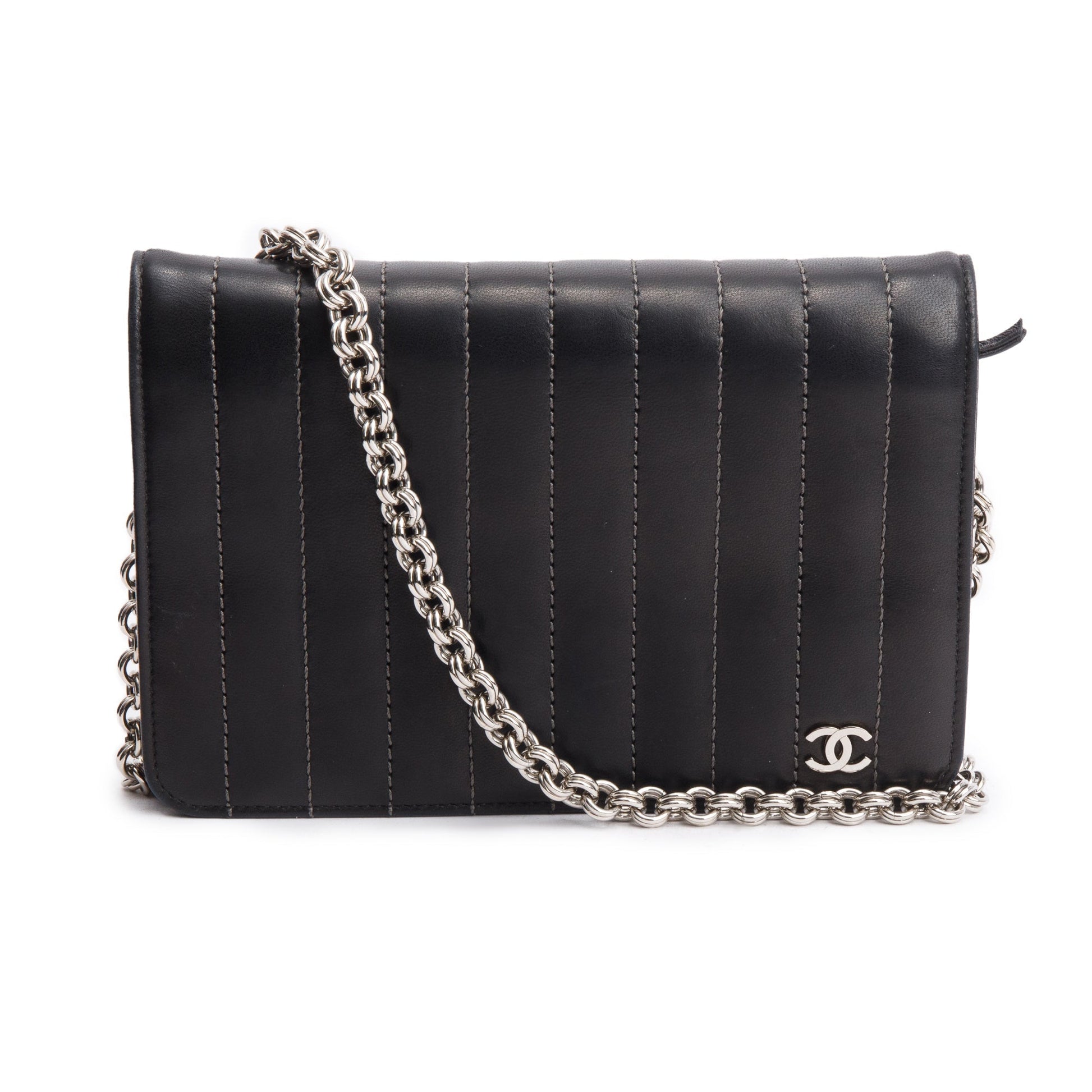 Chanel Vertical Quilted on Leather Lambskin Black Wallet Case