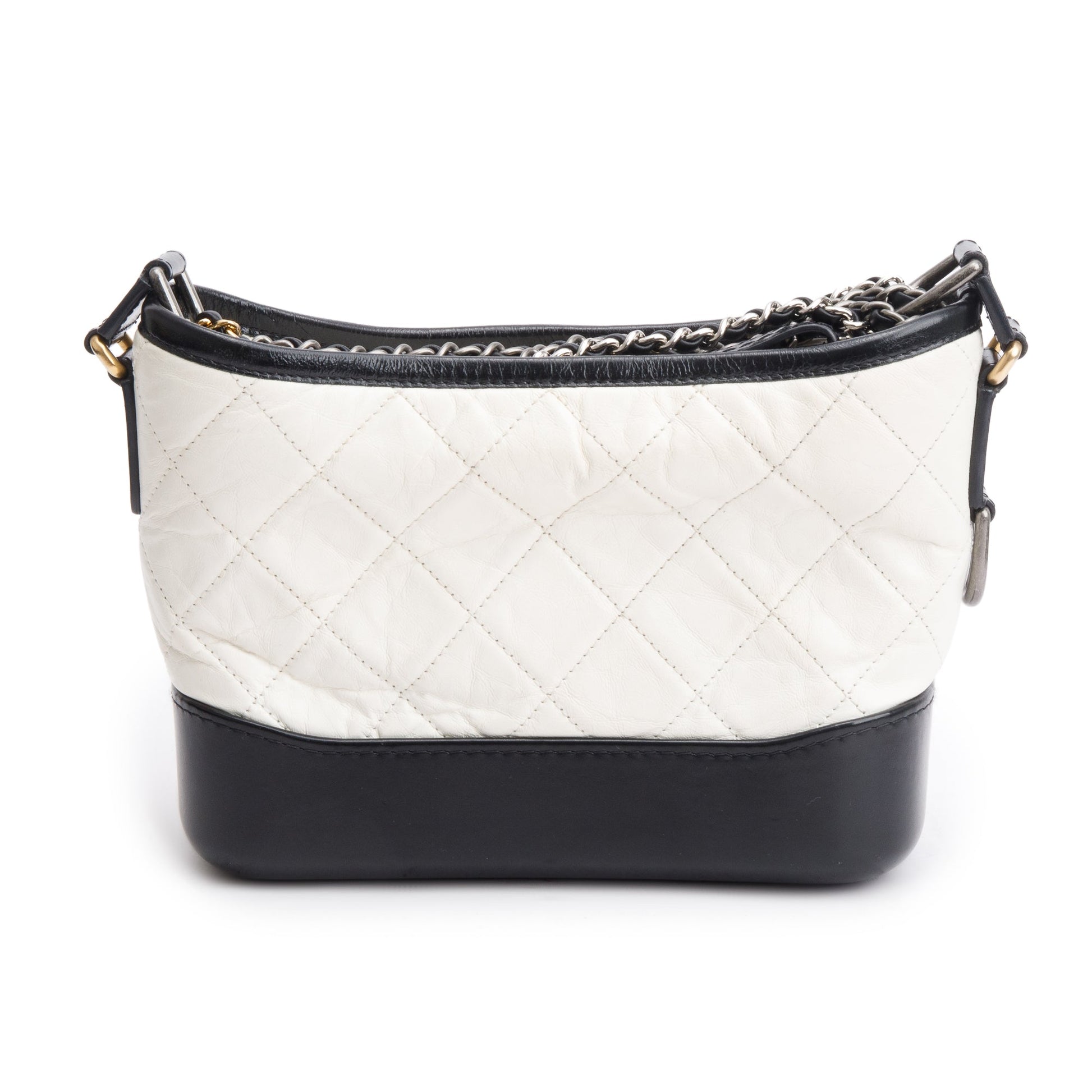 Chanel & Aged Gabrielle Hobo Leather Calfskin Black White Travel Bag Gabrielle Hobo