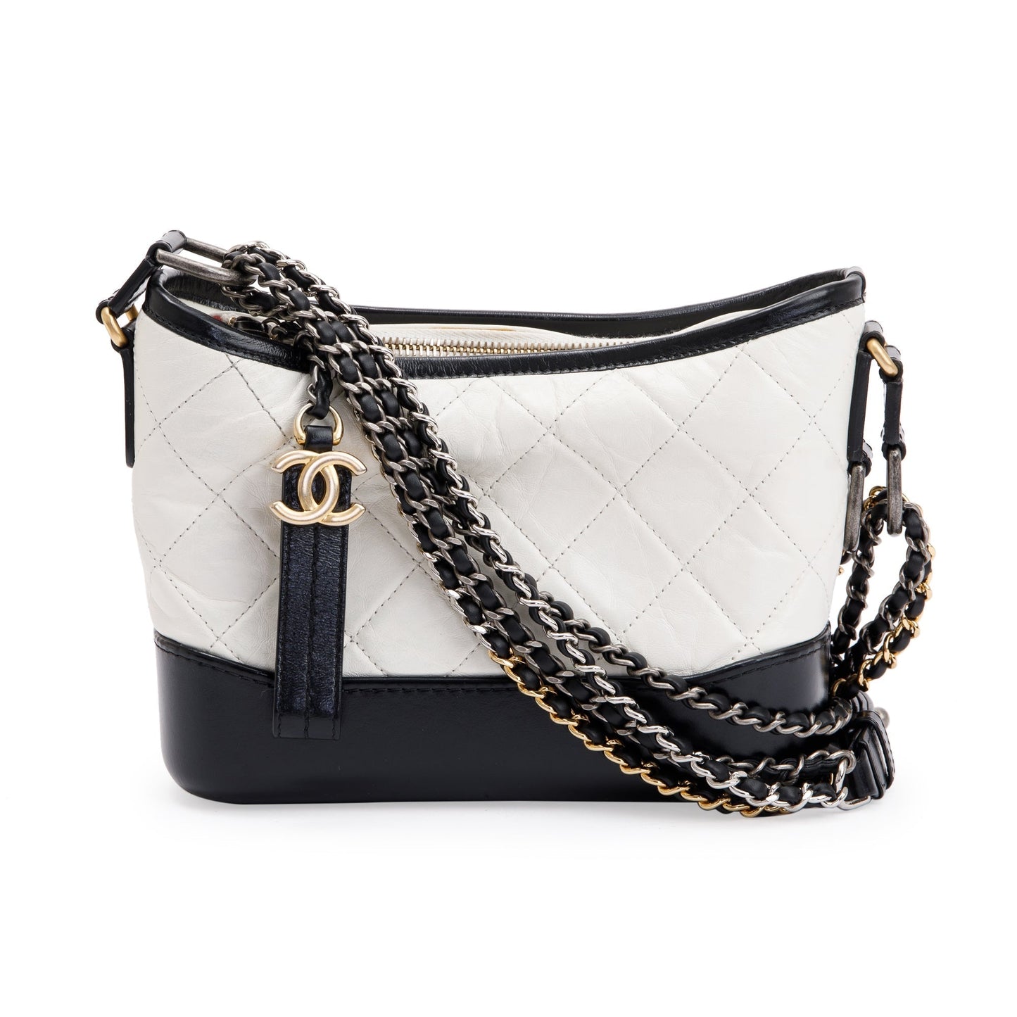 Chanel & Aged Gabrielle Hobo Leather Calfskin Black White Travel Bag
