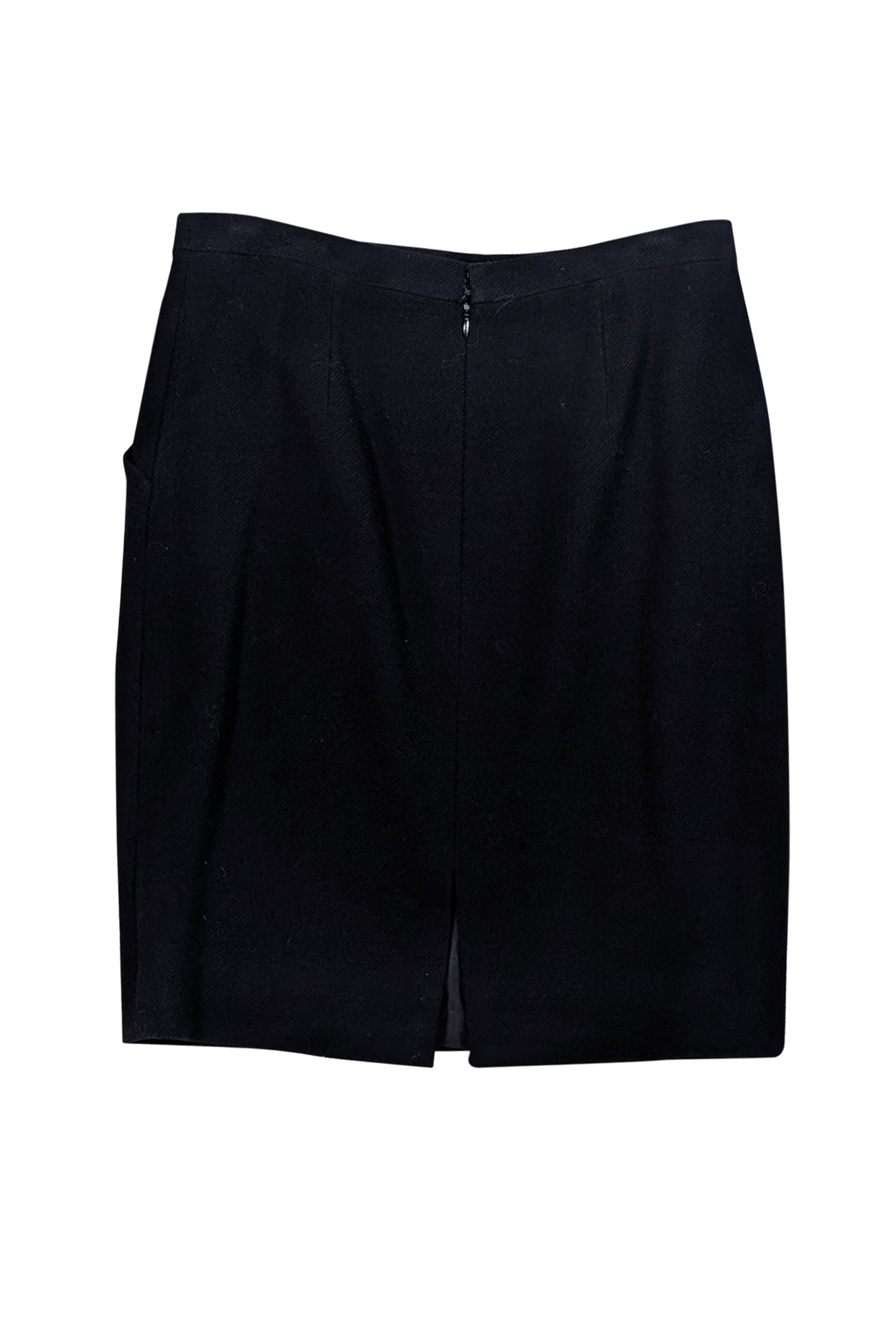 Chanel - Black Wool Blend Pencil Skirt Sz