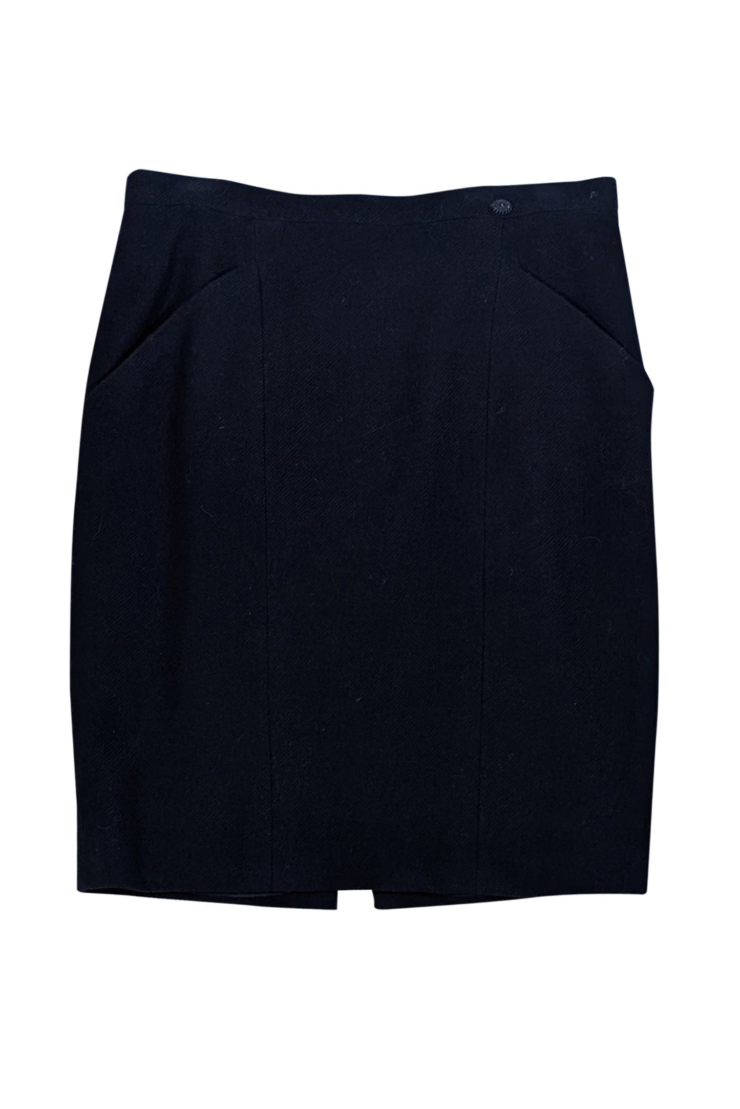Chanel - Black Wool Blend Pencil Skirt Sz