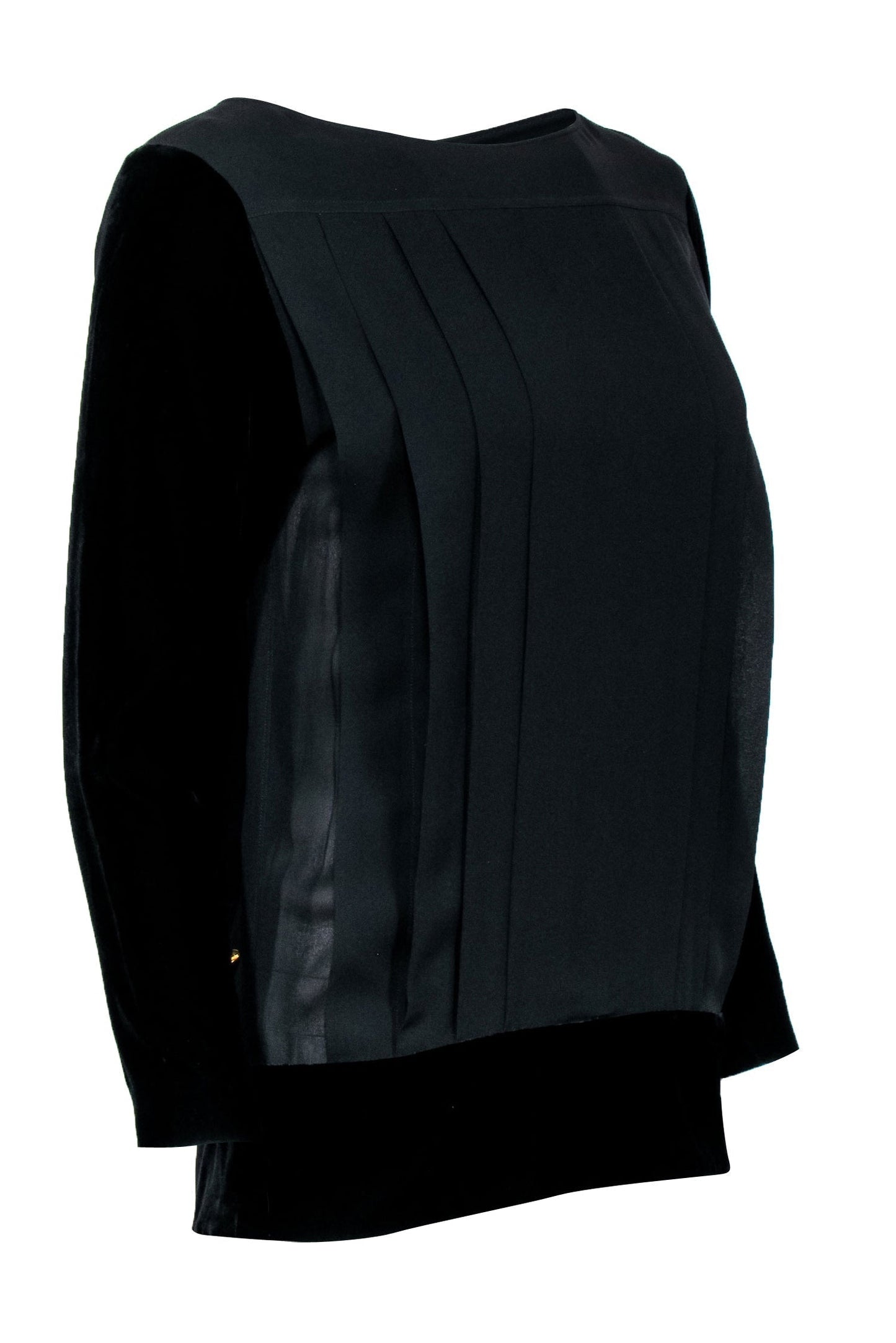 Chanel -  Black w/ Velvet Long Sleeves & Button Back Sz S/M