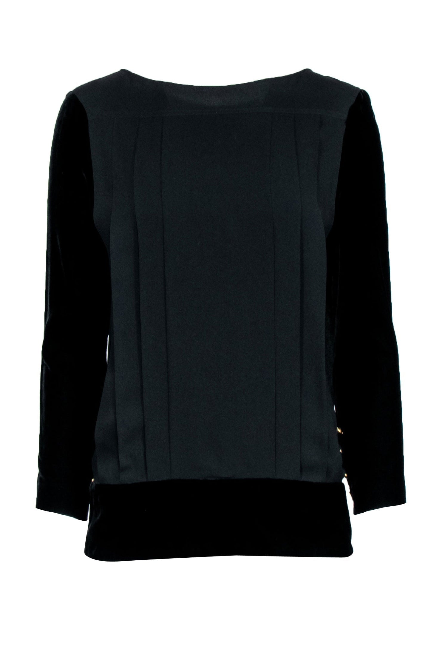 Chanel -  Black w/ Velvet Long Sleeves & Button Back Sz S/M