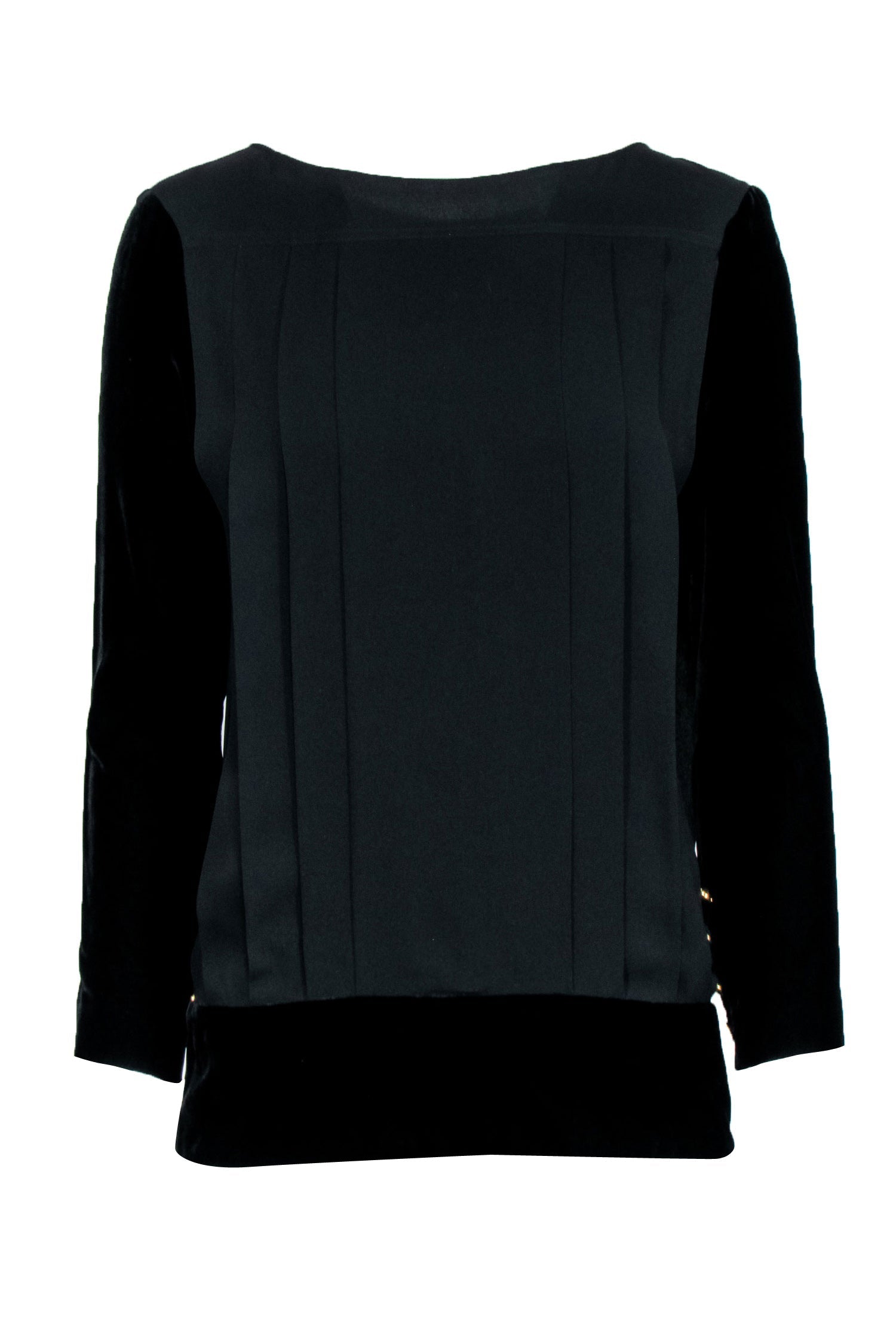 Chanel -  Black w/ Velvet Long Sleeves & Button Back Sz S/M