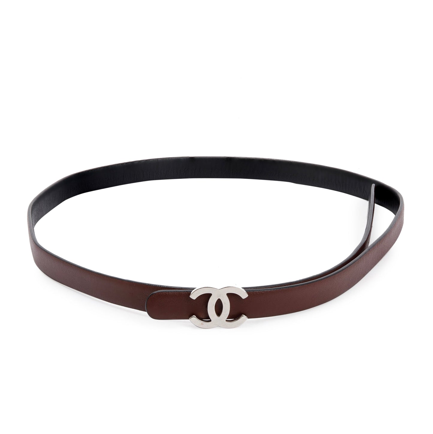 Chanel Burgundy Reversible Skinny Belt CC Leather Calfskin Black