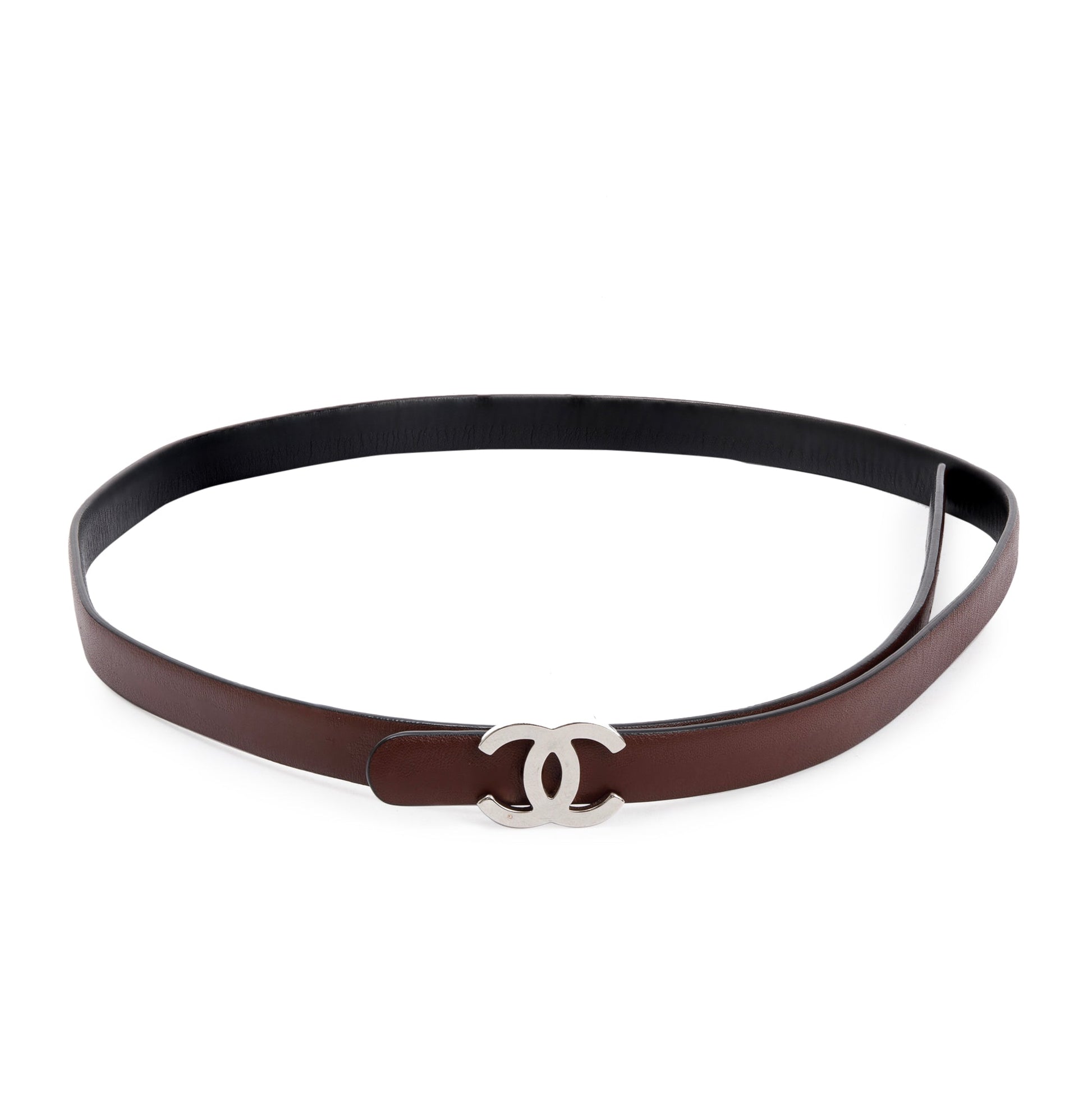 Chanel Burgundy Reversible Skinny Belt CC Leather Calfskin Black