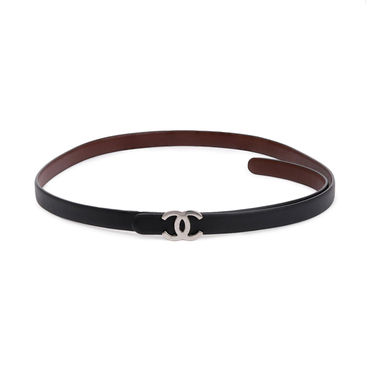 Chanel Burgundy Reversible Skinny Belt CC Leather Calfskin Black