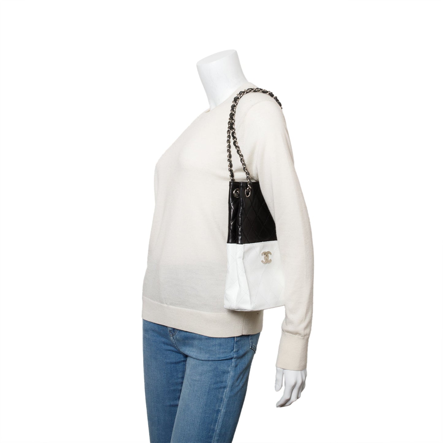 Chanel Quilted Bicolor Vertical Leather Calfskin Black White Travel Bag