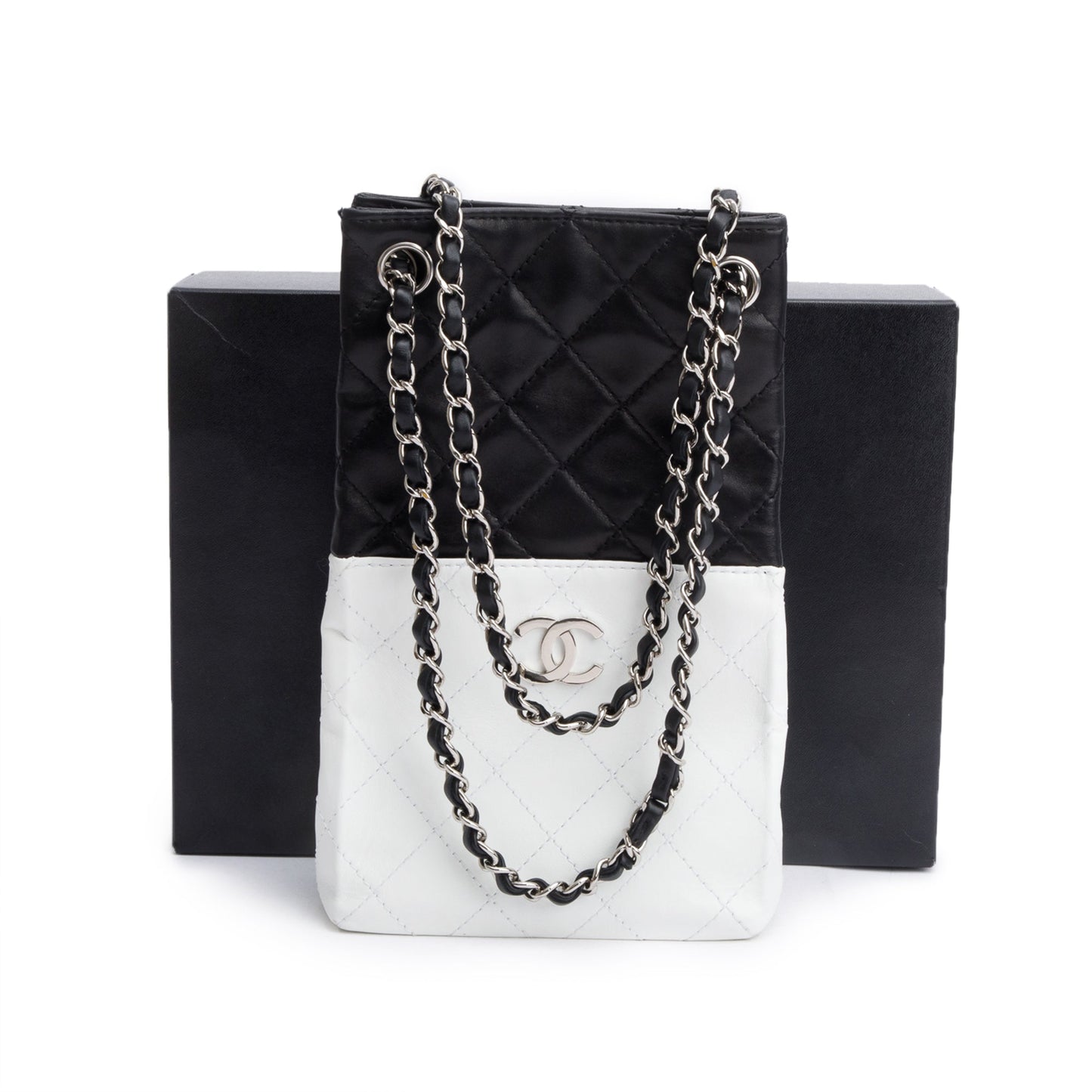 Chanel Quilted Bicolor Vertical Leather Calfskin Black White Travel Bag