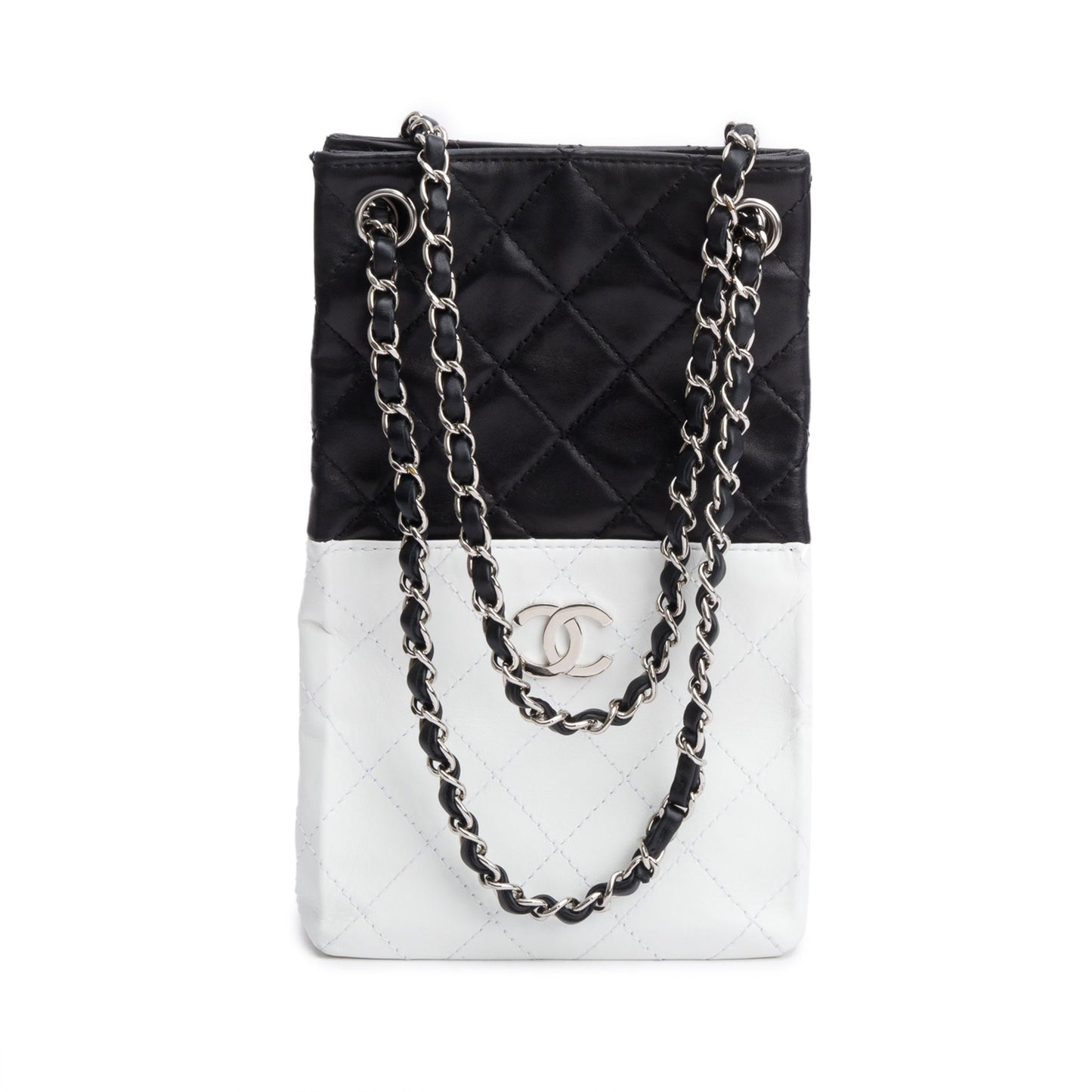 Chanel Quilted Bicolor Vertical Leather Calfskin Black White Travel Bag