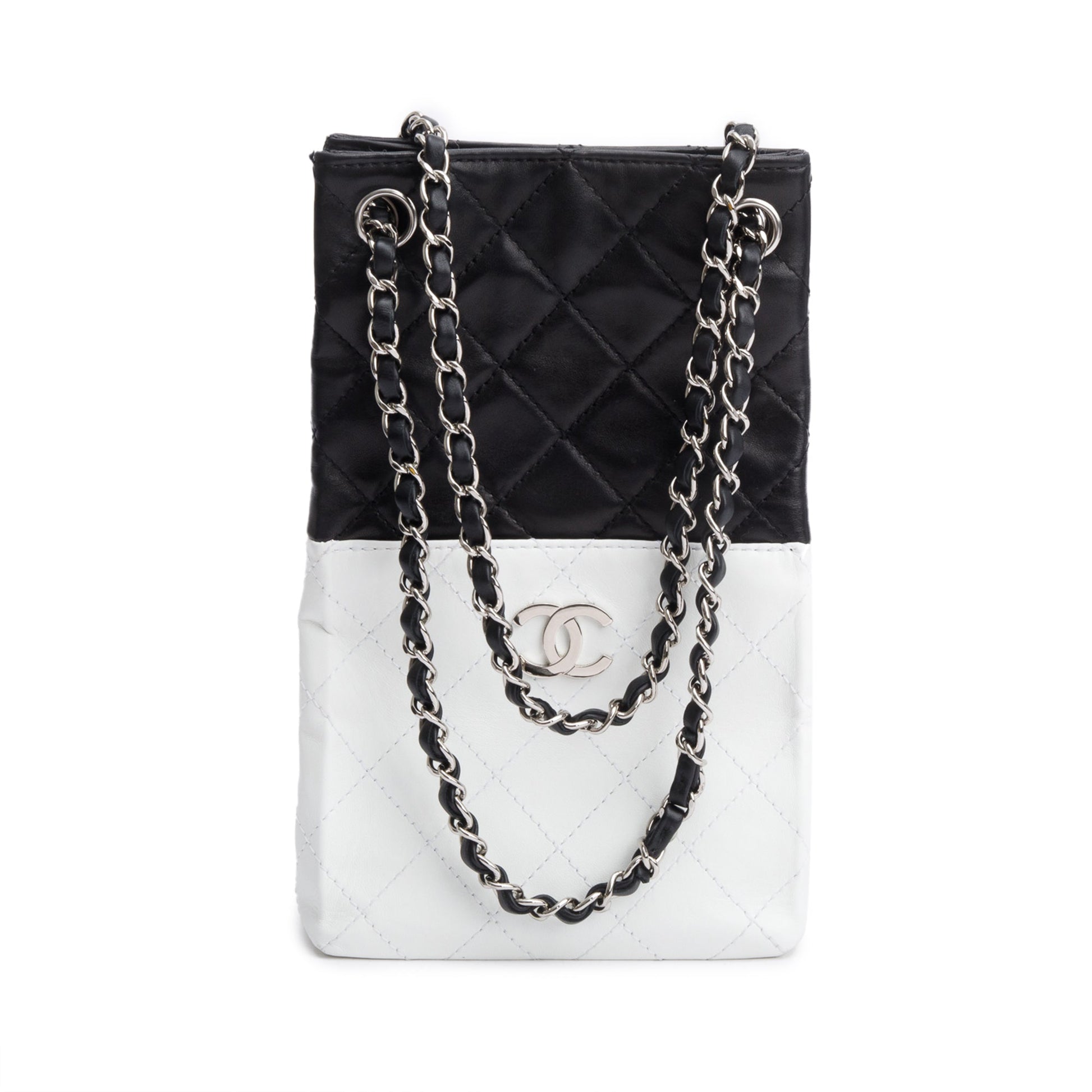 Chanel Quilted Bicolor Vertical Leather Calfskin Black White Travel Bag