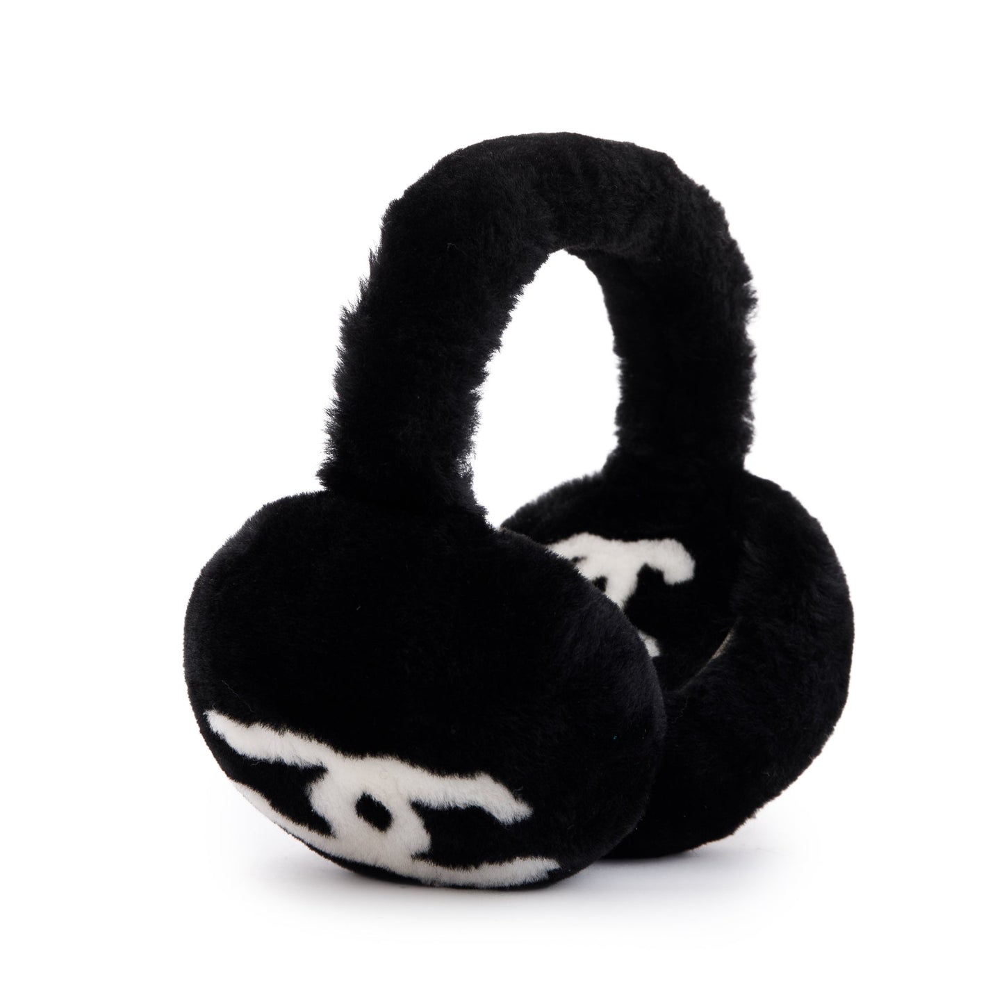 Chanel Shearling CC Earmuffs Black White Travel Bag