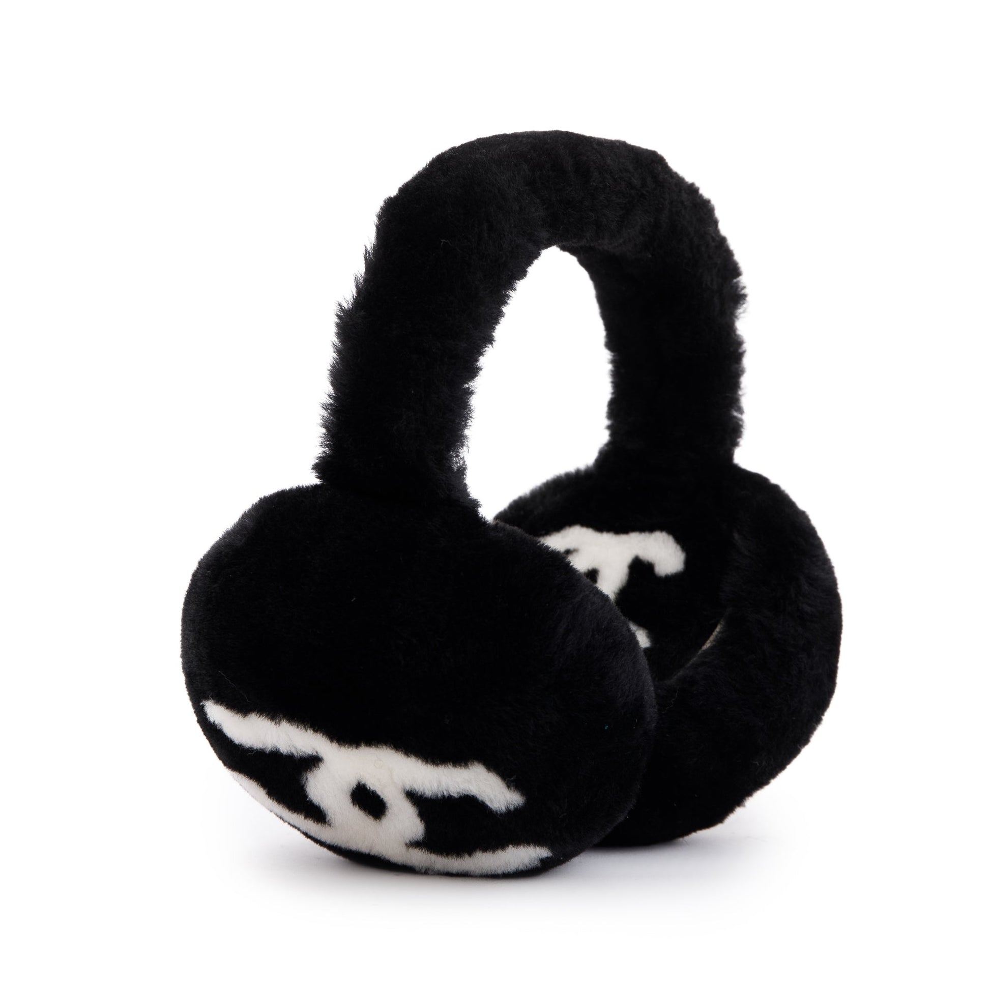 Chanel Shearling CC Earmuffs Black White Travel Bag