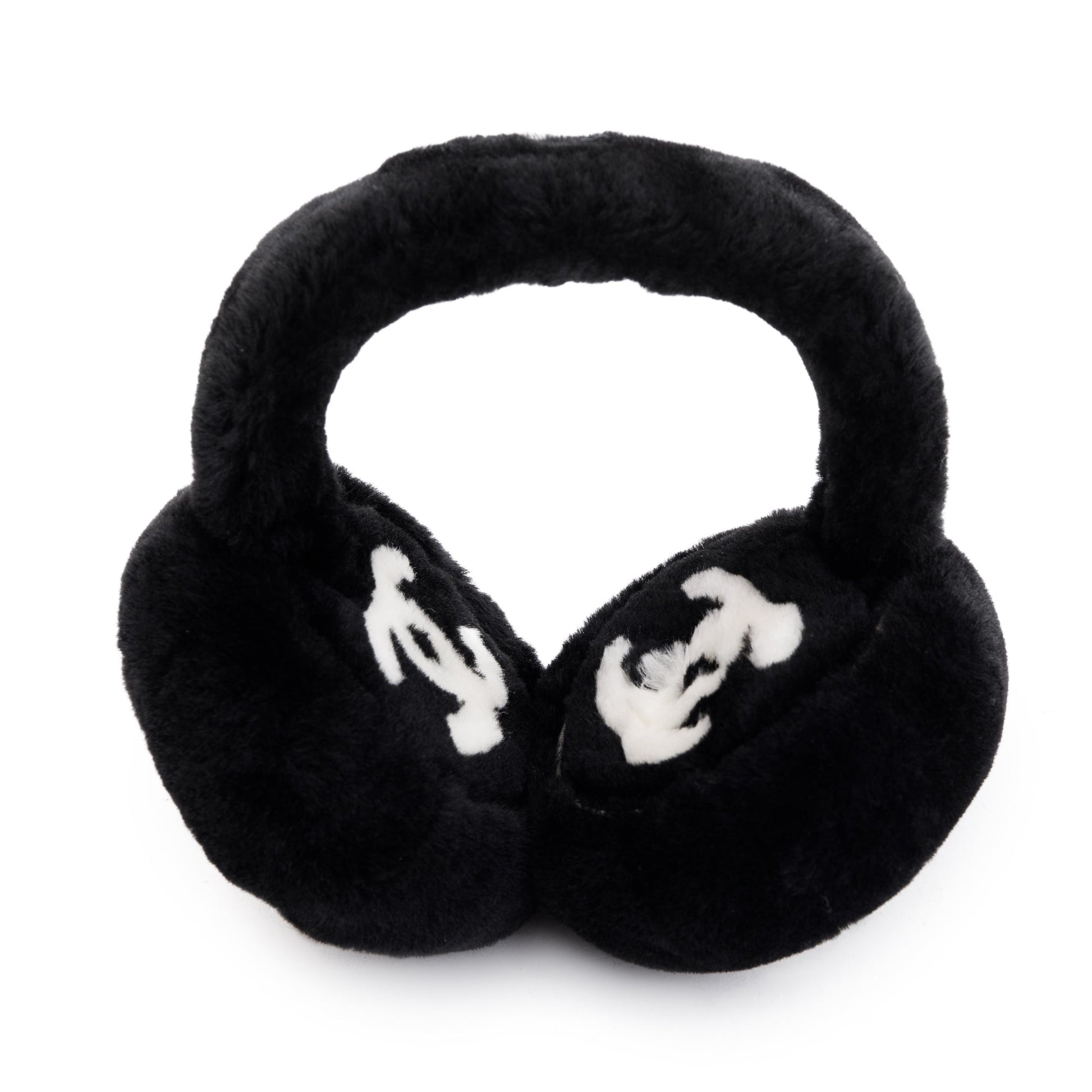 Chanel Shearling CC Earmuffs Black White Travel Bag