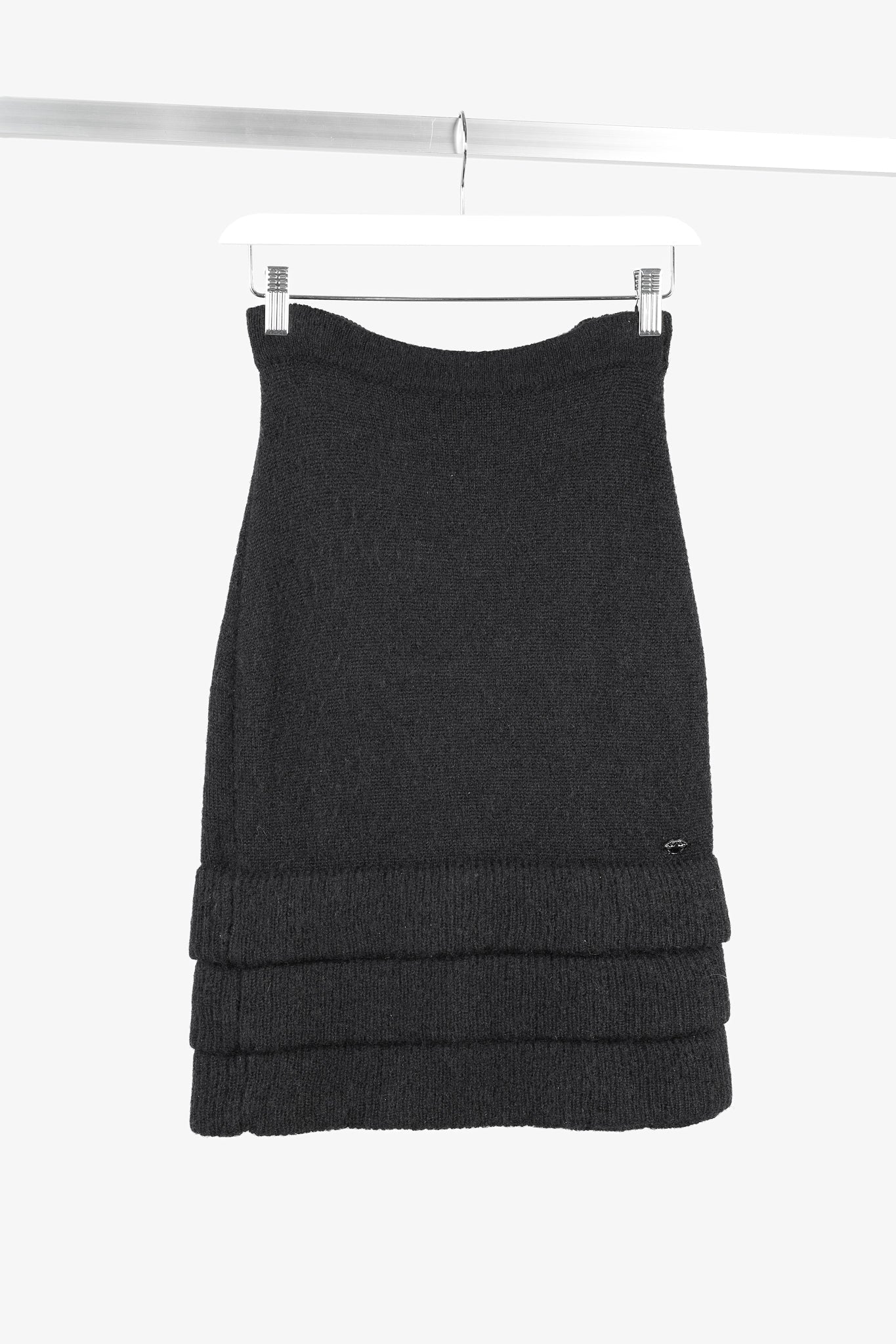 Chanel 09A Black Wool & Mohair Tiered Hem Skirt Women Shoes