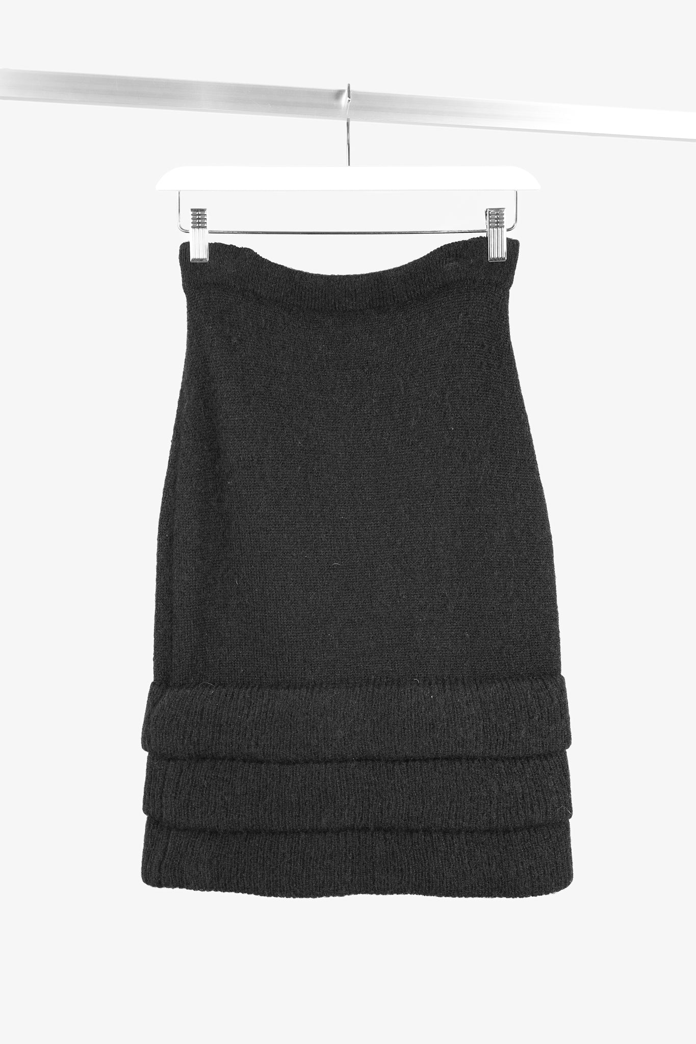 Chanel 09A Black Wool & Mohair Tiered Hem Skirt Women Shoes