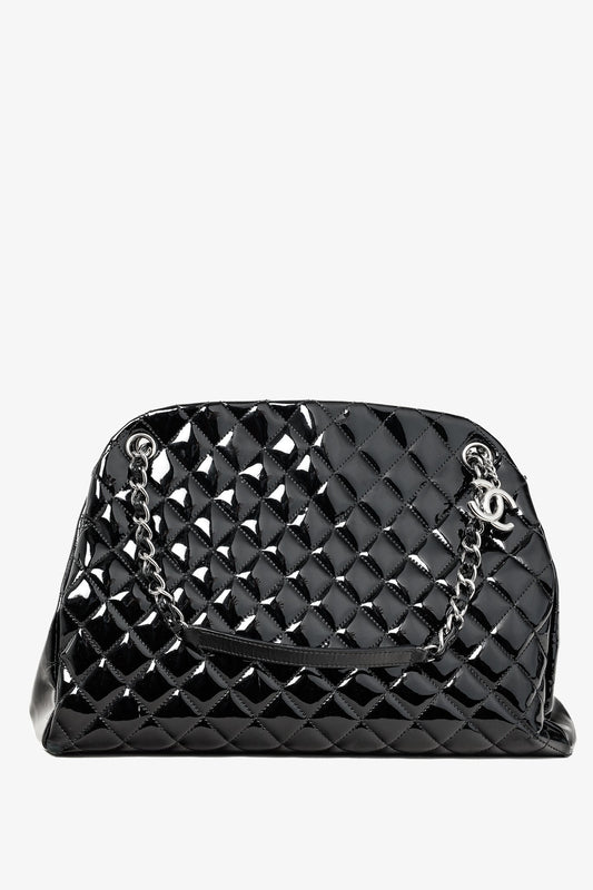 Chanel Just Mademoiselle Large Black Quilted Patent Leather Keychain