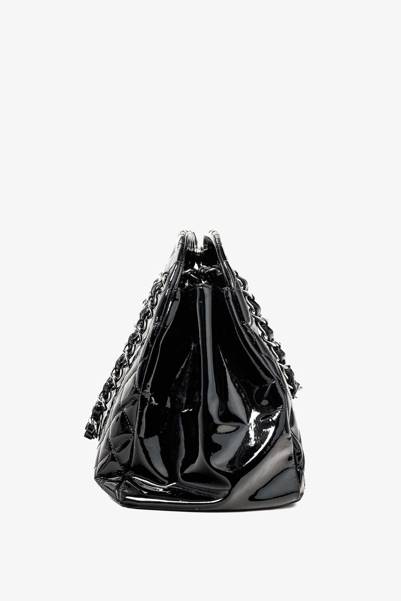 Chanel Just Mademoiselle Large Black Quilted Patent Leather Keychain