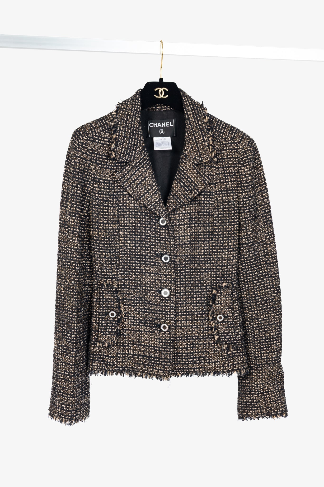 Chanel 03A Brown Wool-Blend Tweed Buttoned Blazer