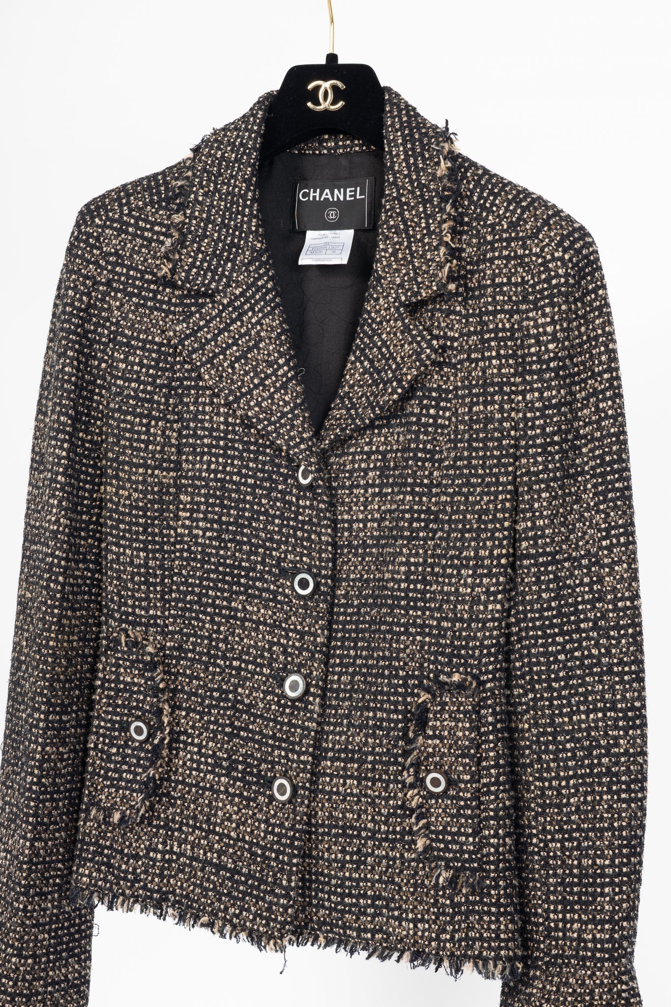 Chanel 03A Brown Wool-Blend Tweed Buttoned Blazer Bag