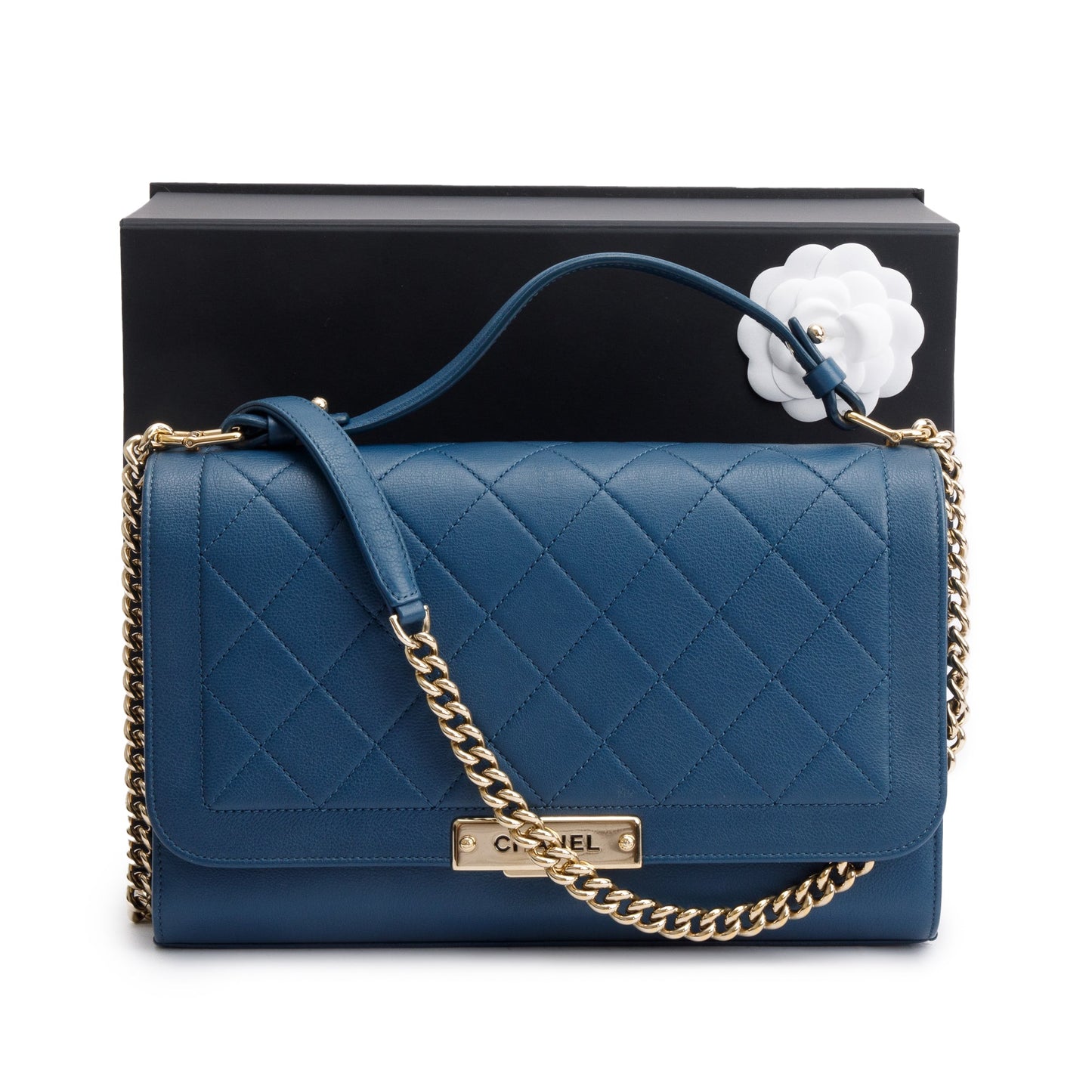 Chanel Label Click Flap Leather Calfskin Blue Travel Bag