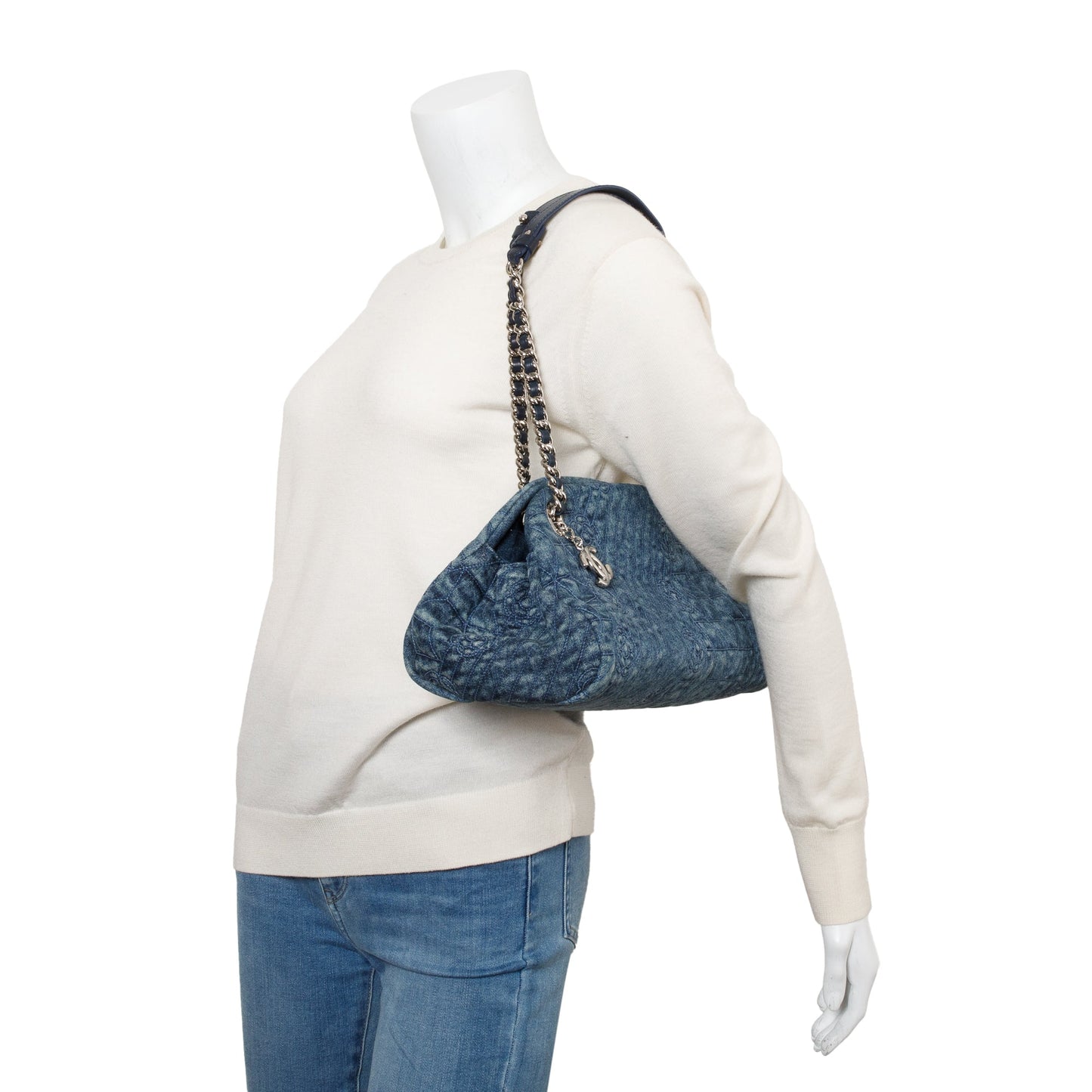 Chanel Camellia Denim Just Mademoiselle Bowler Blue Travel Bag