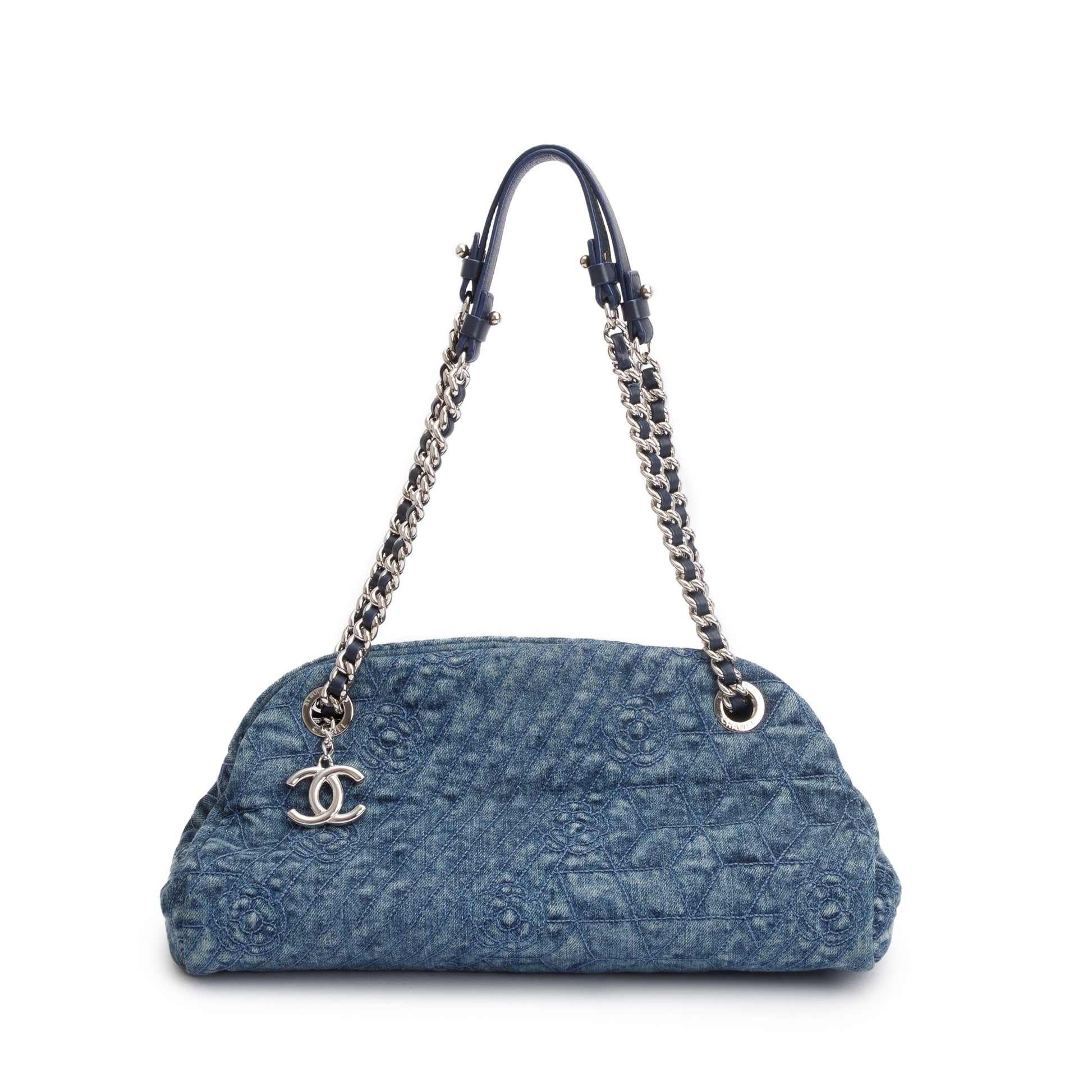 Chanel Camellia Denim Just Mademoiselle Bowler Blue Travel Bag