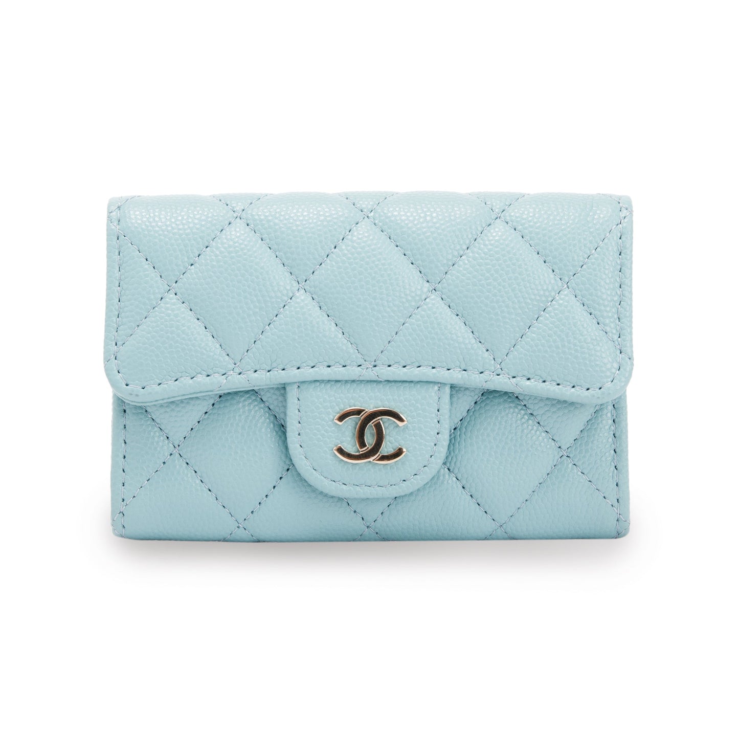 Chanel Caviar Classic Flap Card Holder Blue Wallet Case