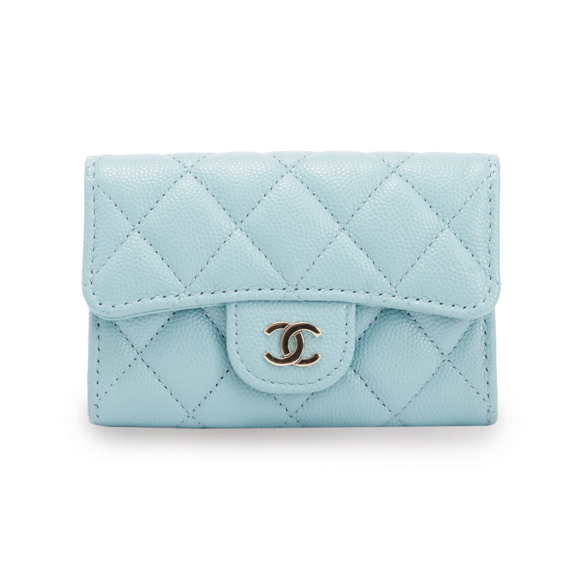 Chanel Caviar Classic Flap Card Holder Blue Wallet Case