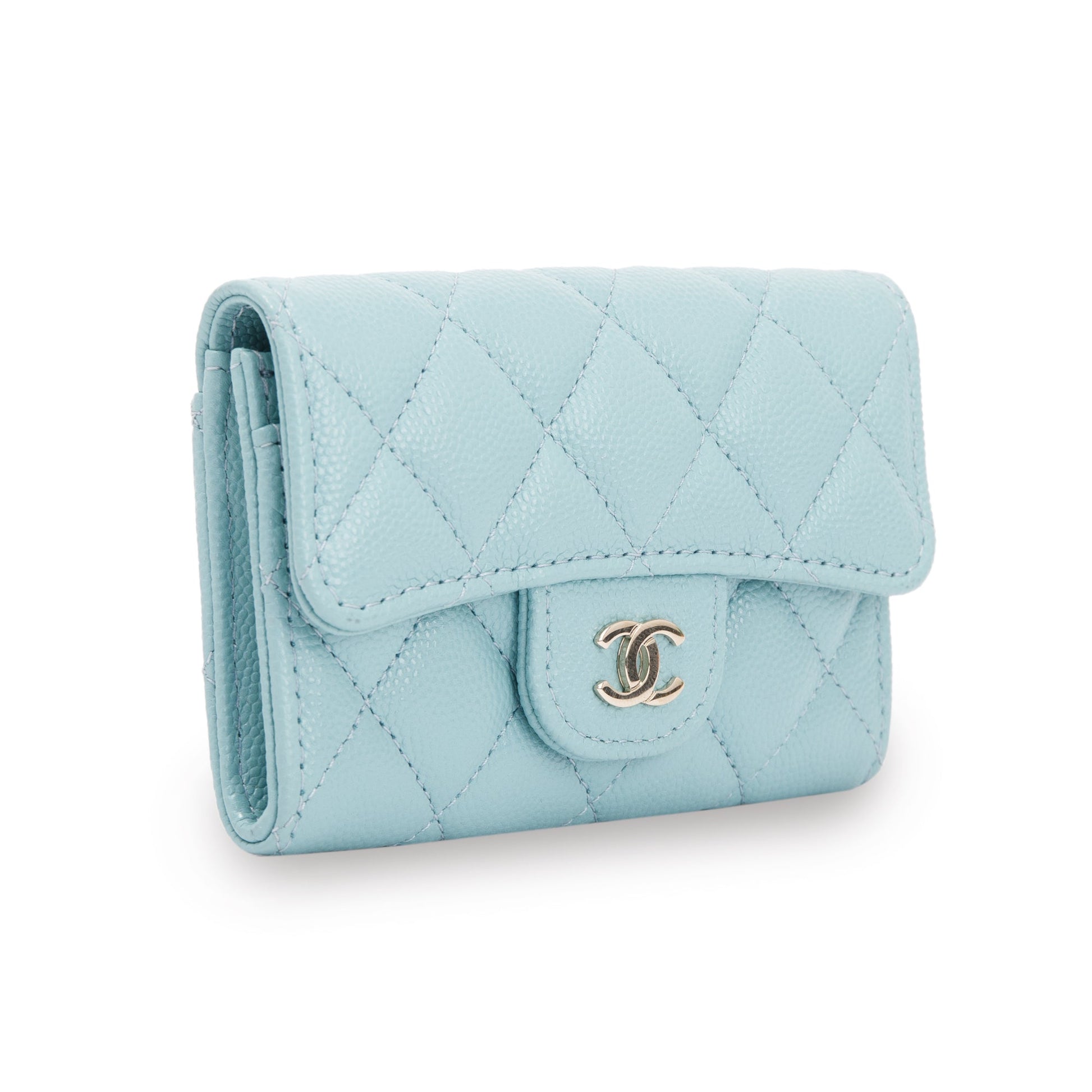 Chanel Caviar Classic Flap Card Holder Blue Wallet Case